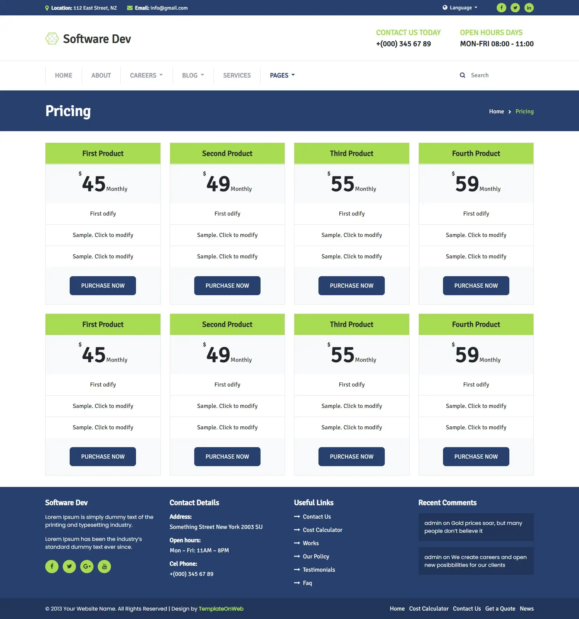 IT company pricing web page