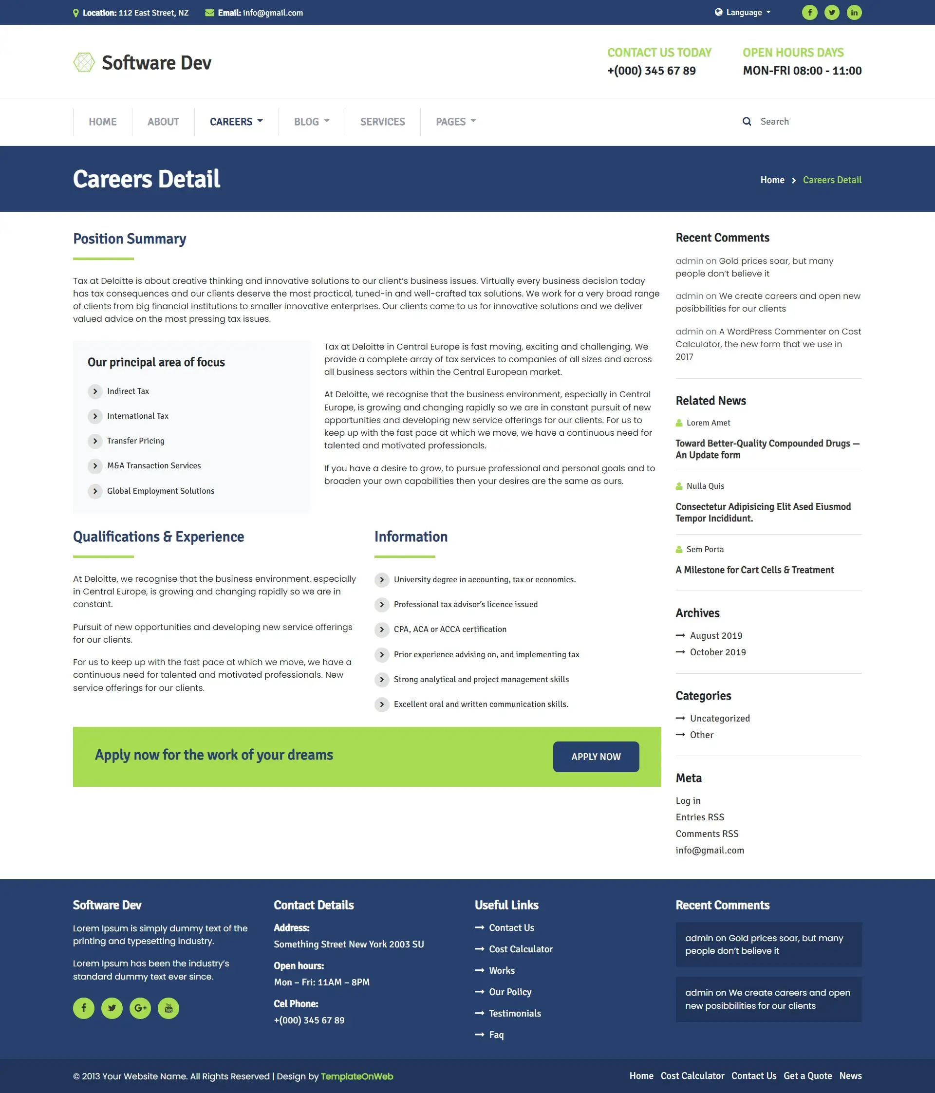 Web design company job details page html