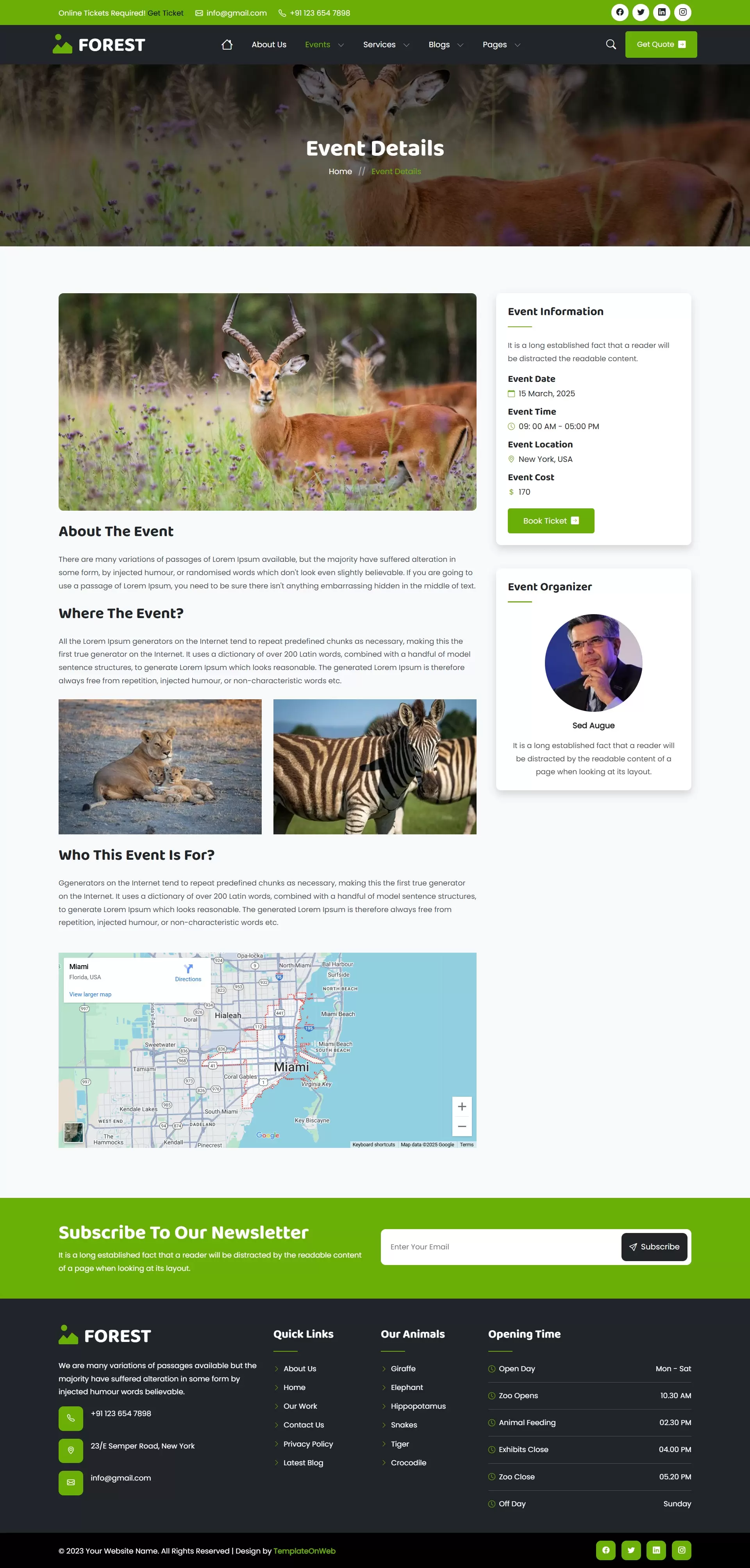 Event registration section on forest website events page
