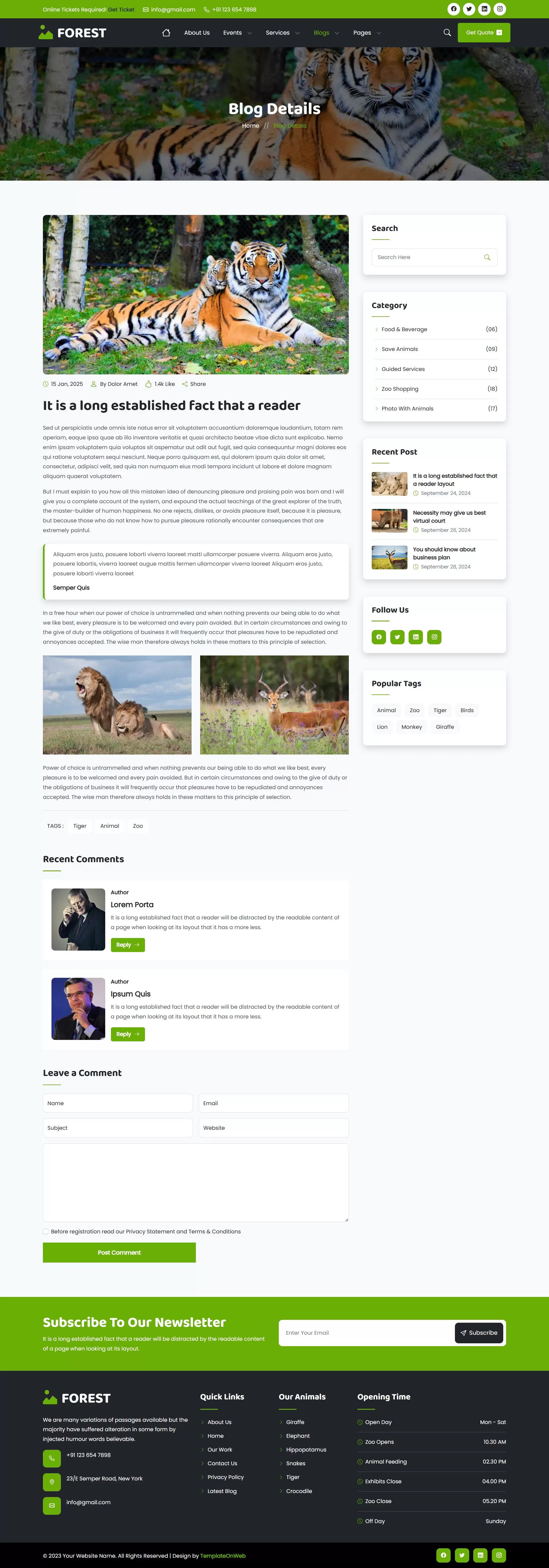 Blog list showing eco-tourism stories and wildlife photography tips
