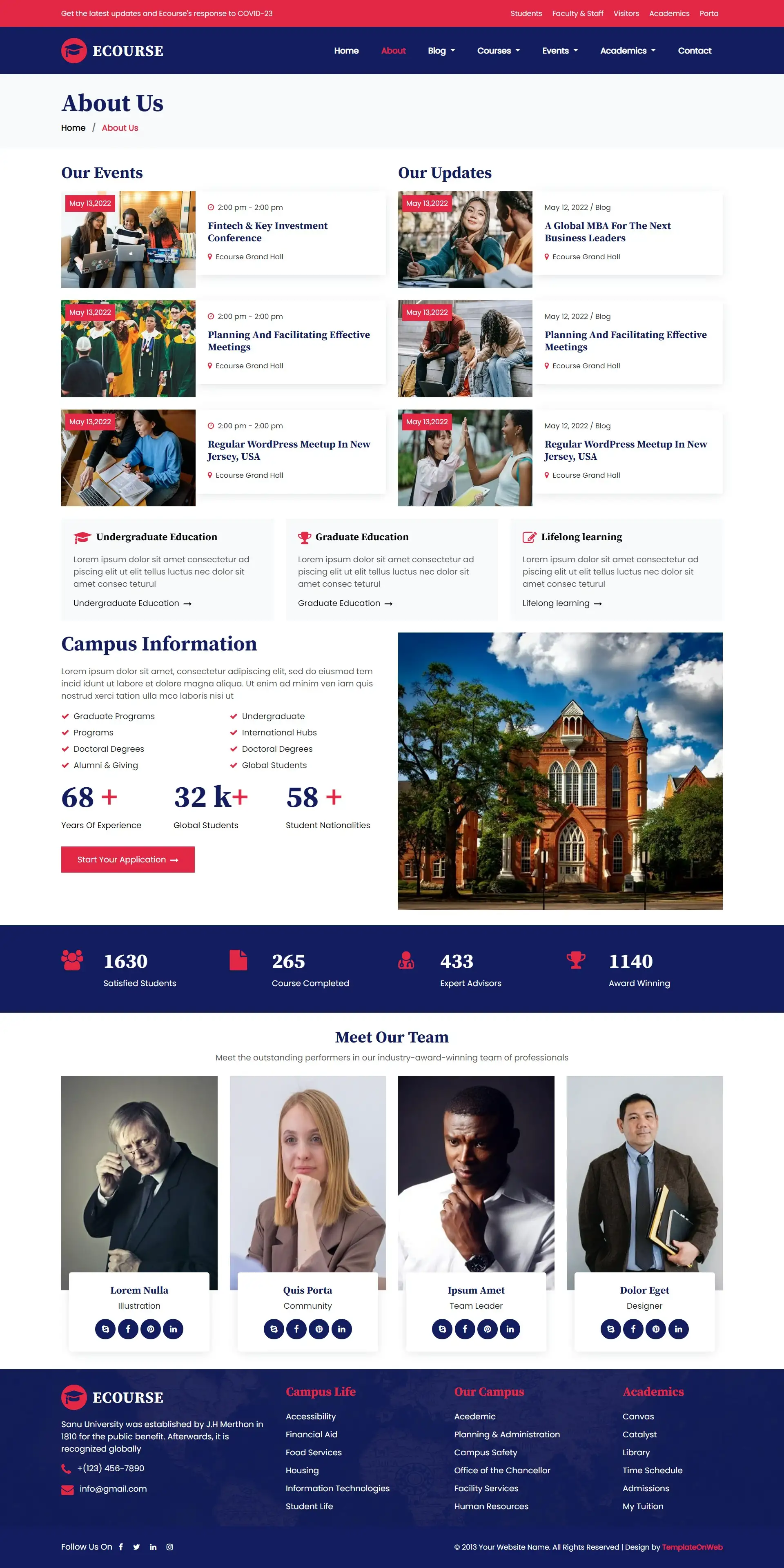 Bootstrap designed education sector about us page