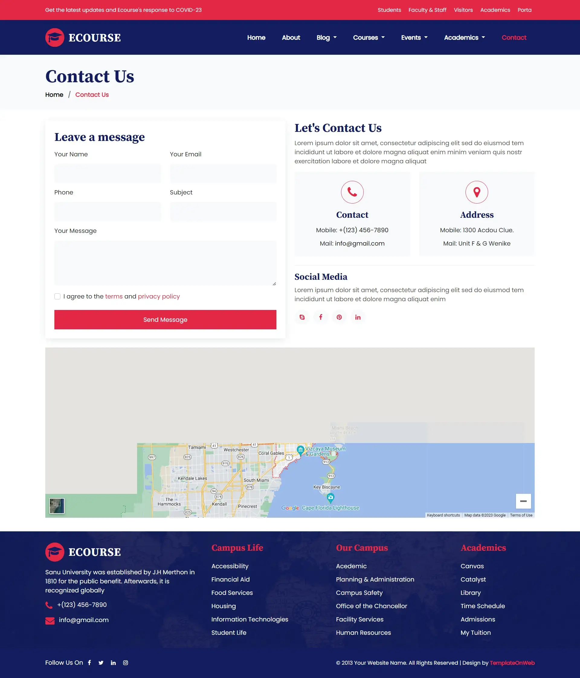 Education course query html page