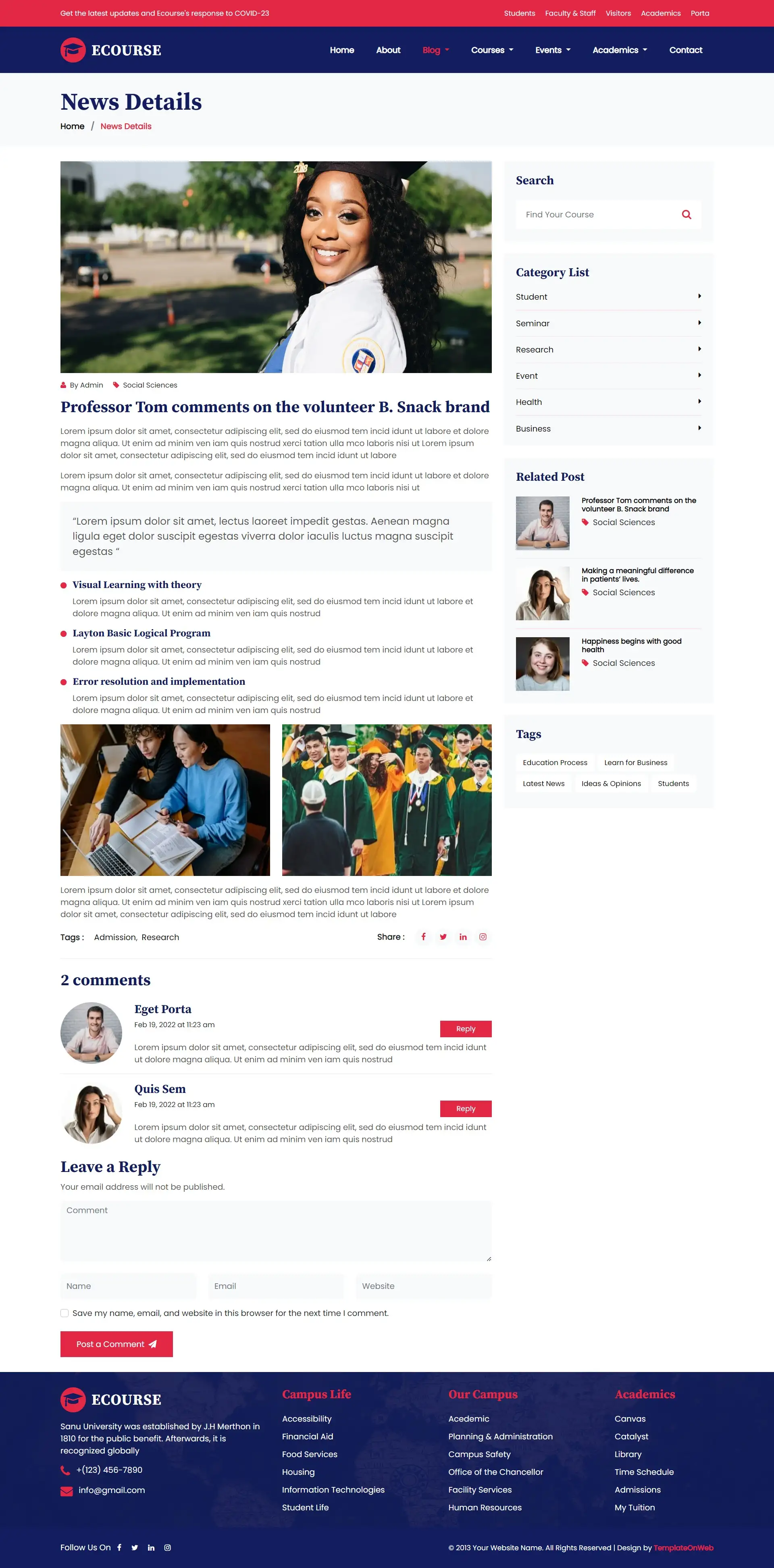 Education blog detail responsive page