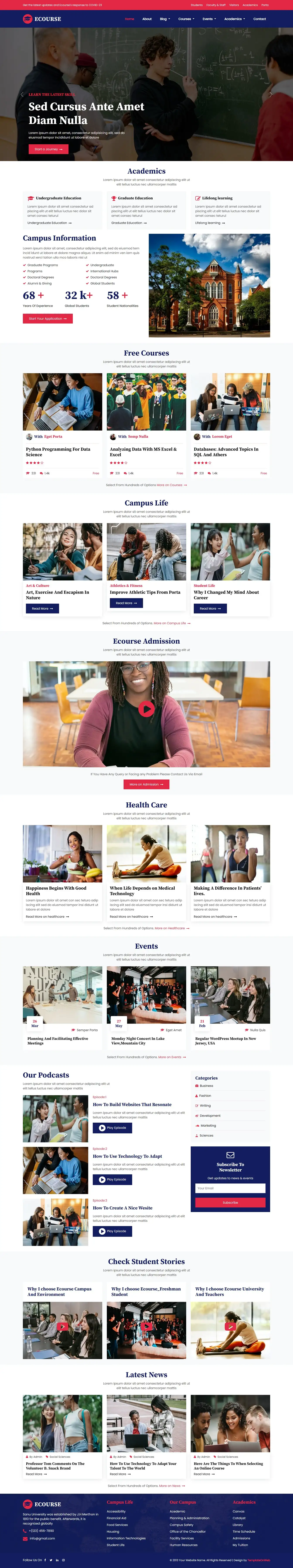 Education course website template html home