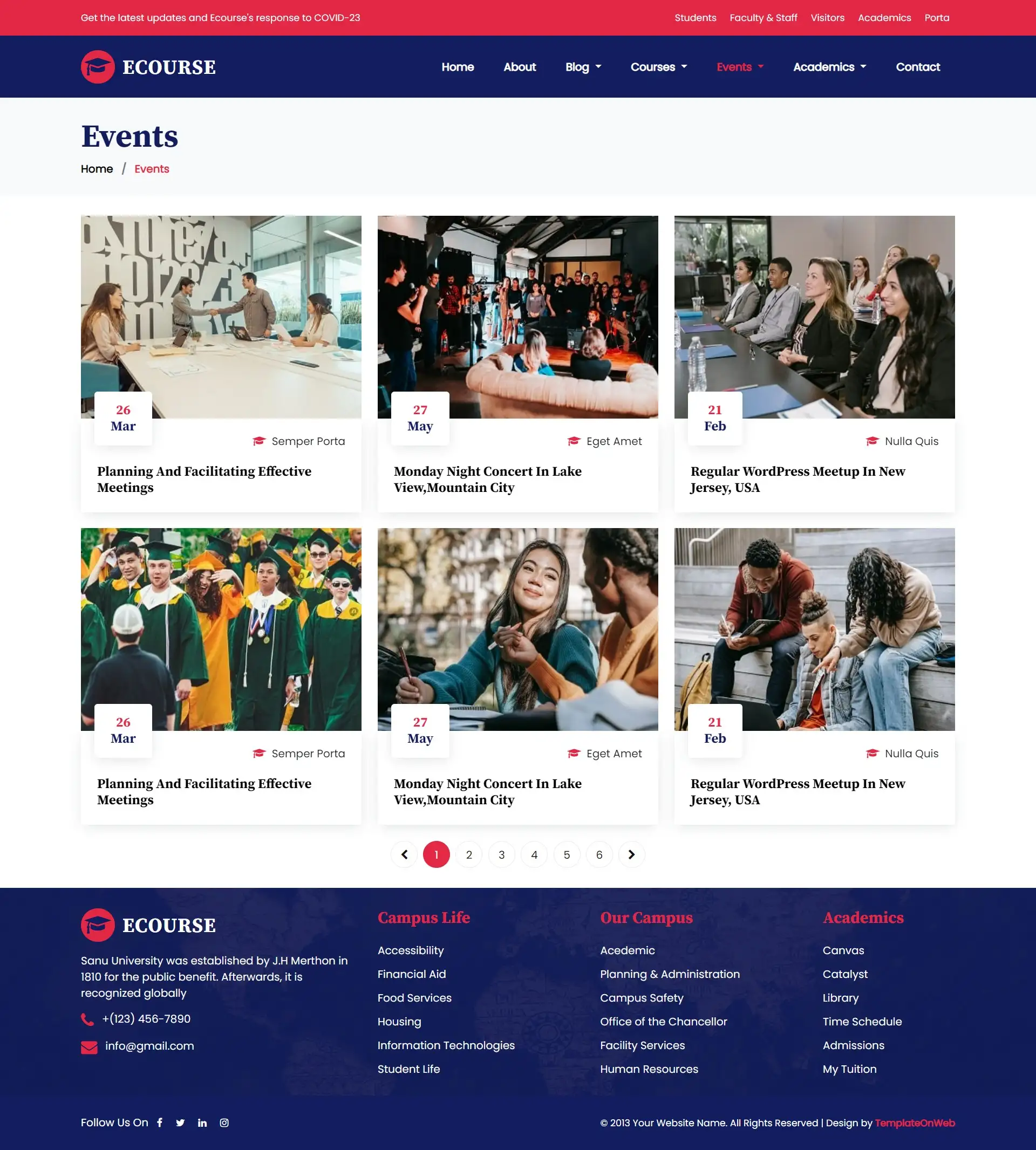 Education events web page