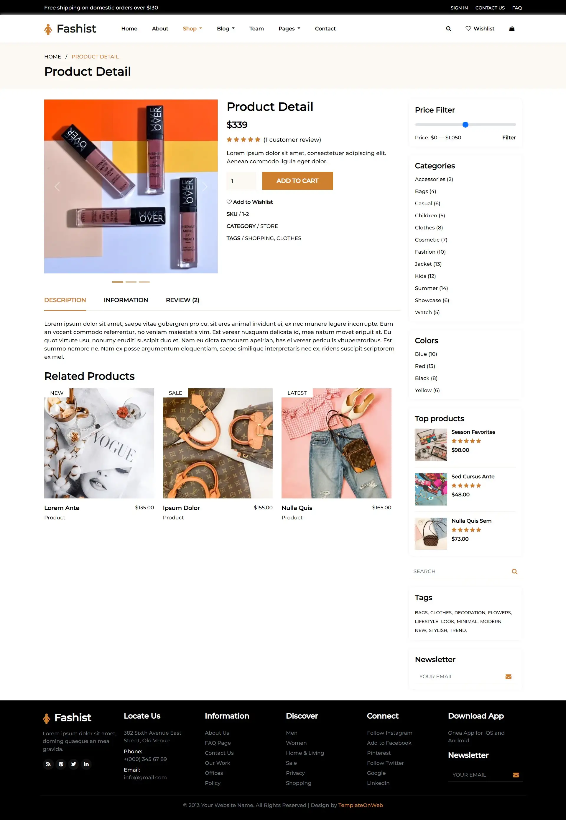 Online fashion product shop web design