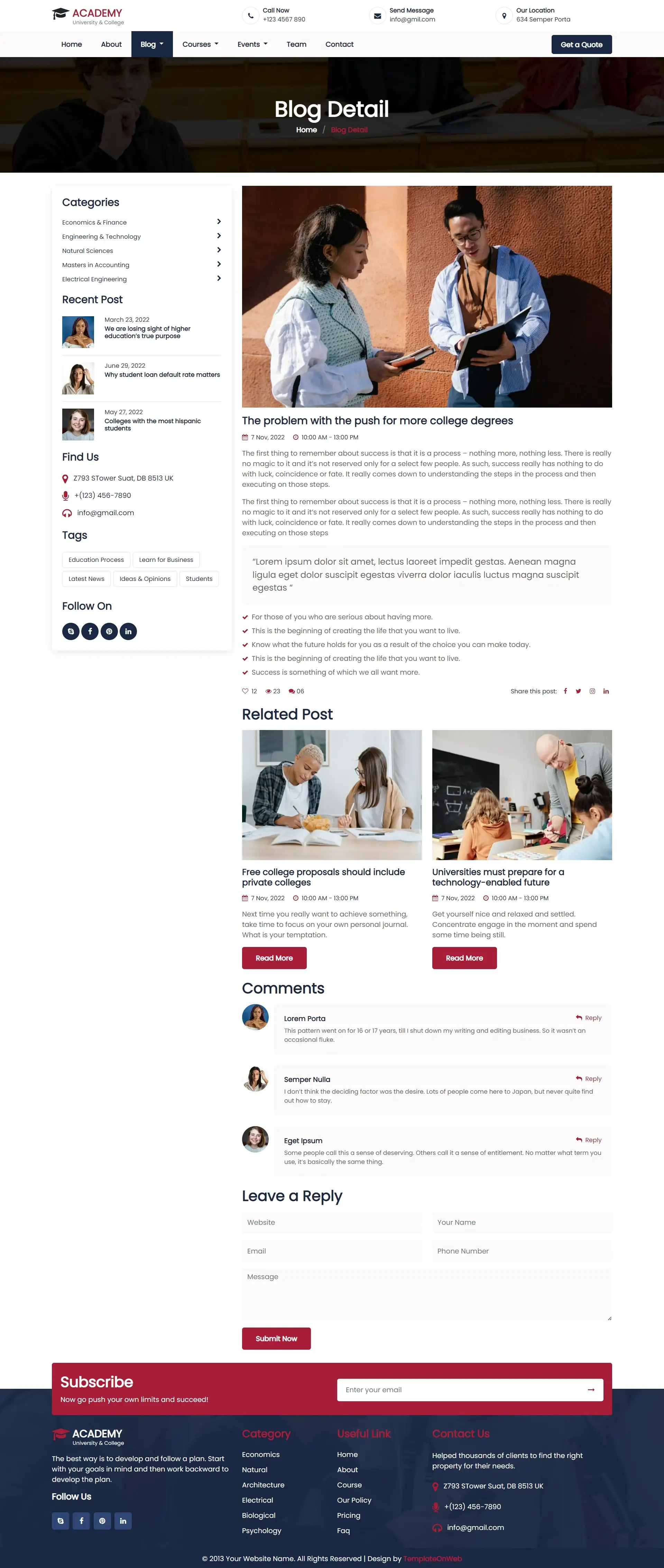 Responsive course blog details page