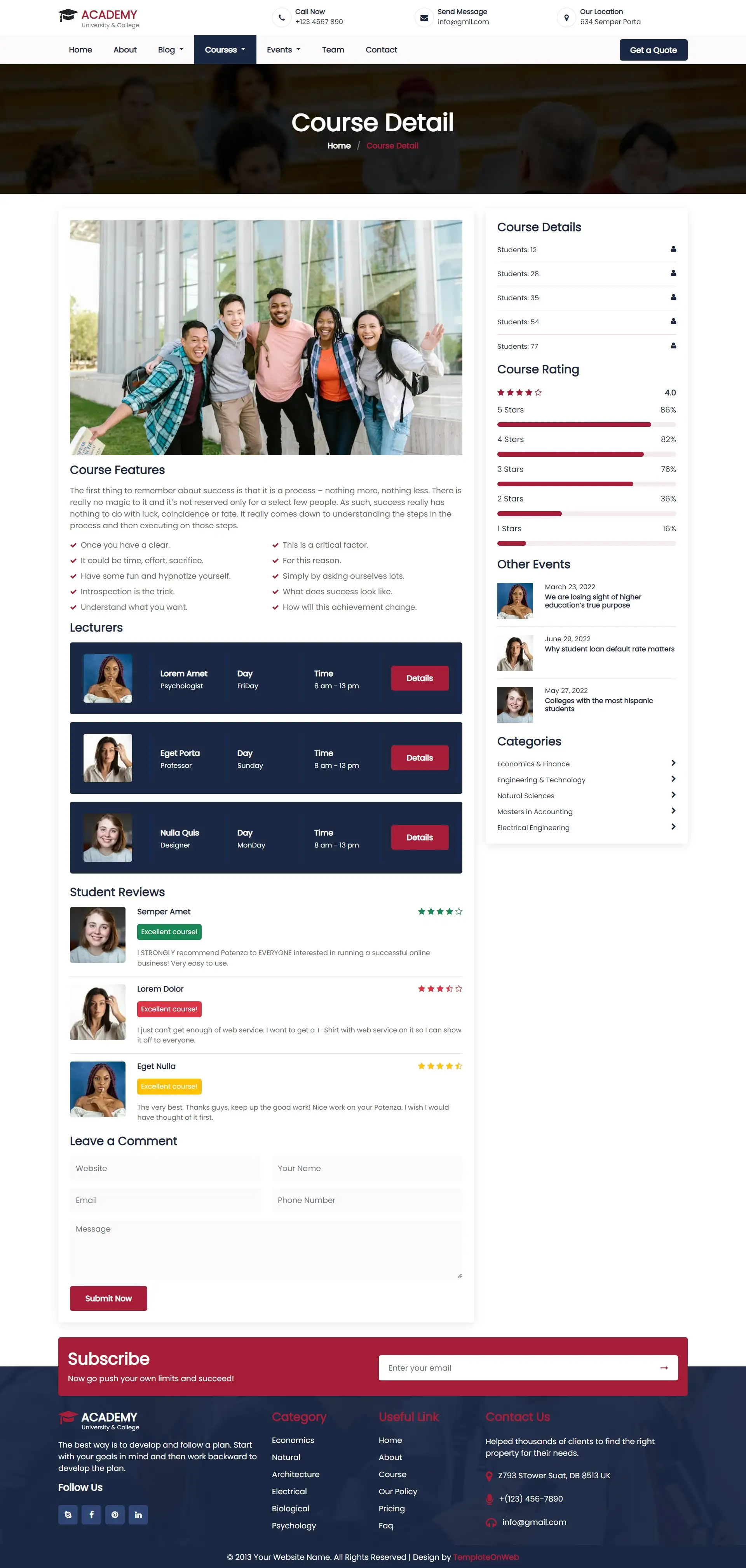 Academic course details page template