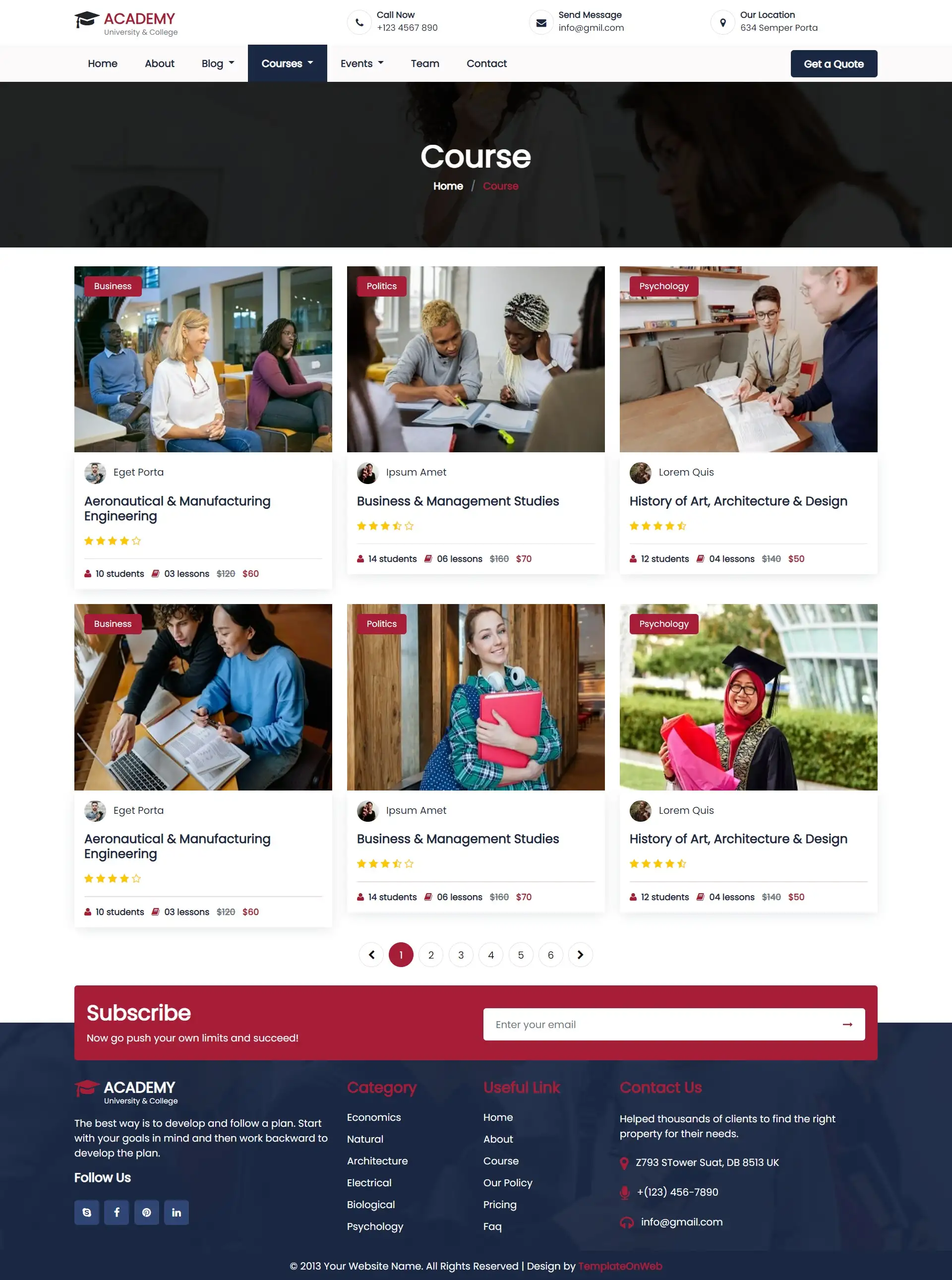 University courses listing html