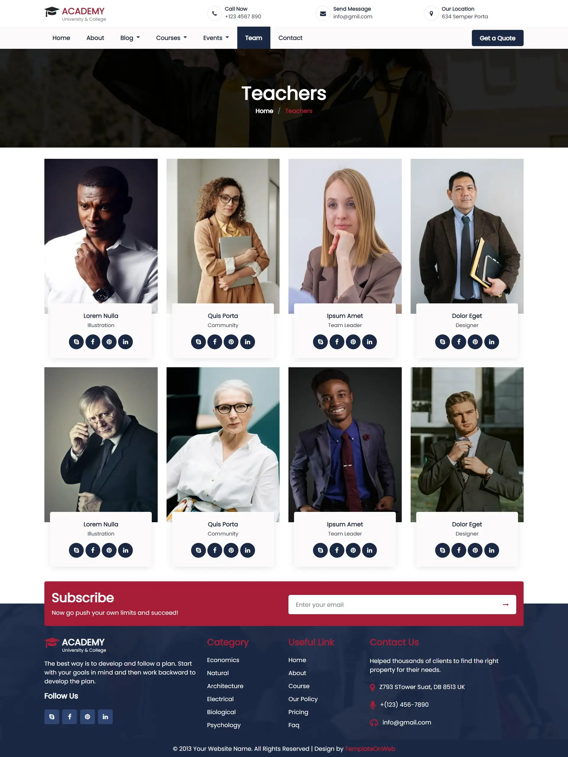 University teachers team site template