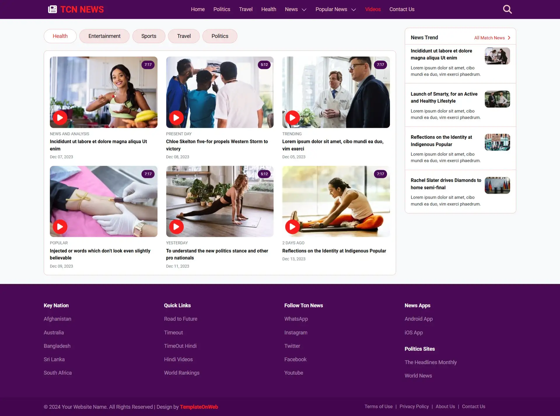 News agency video gallery page with recent video stories