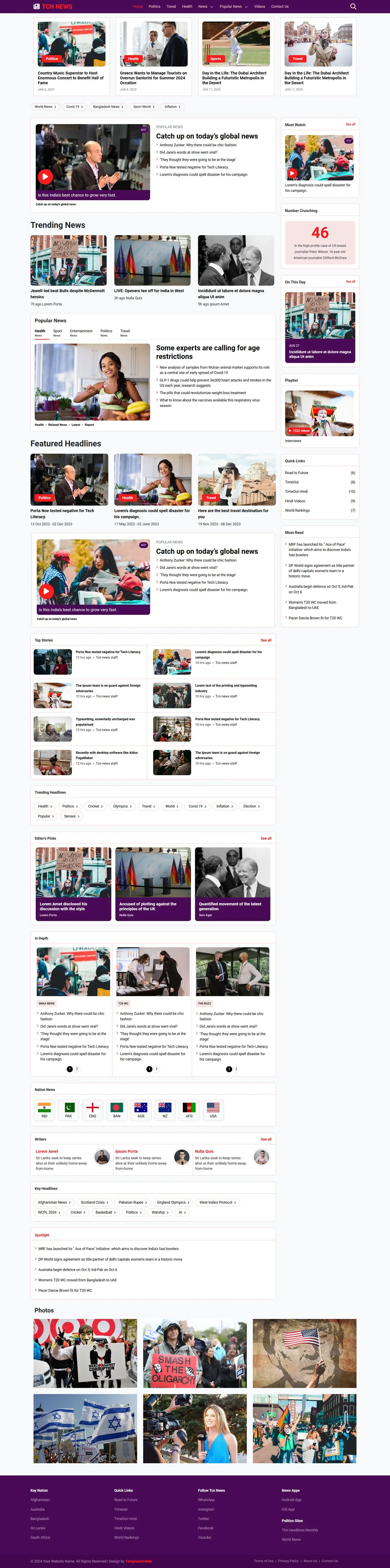 News agency website template home page screen