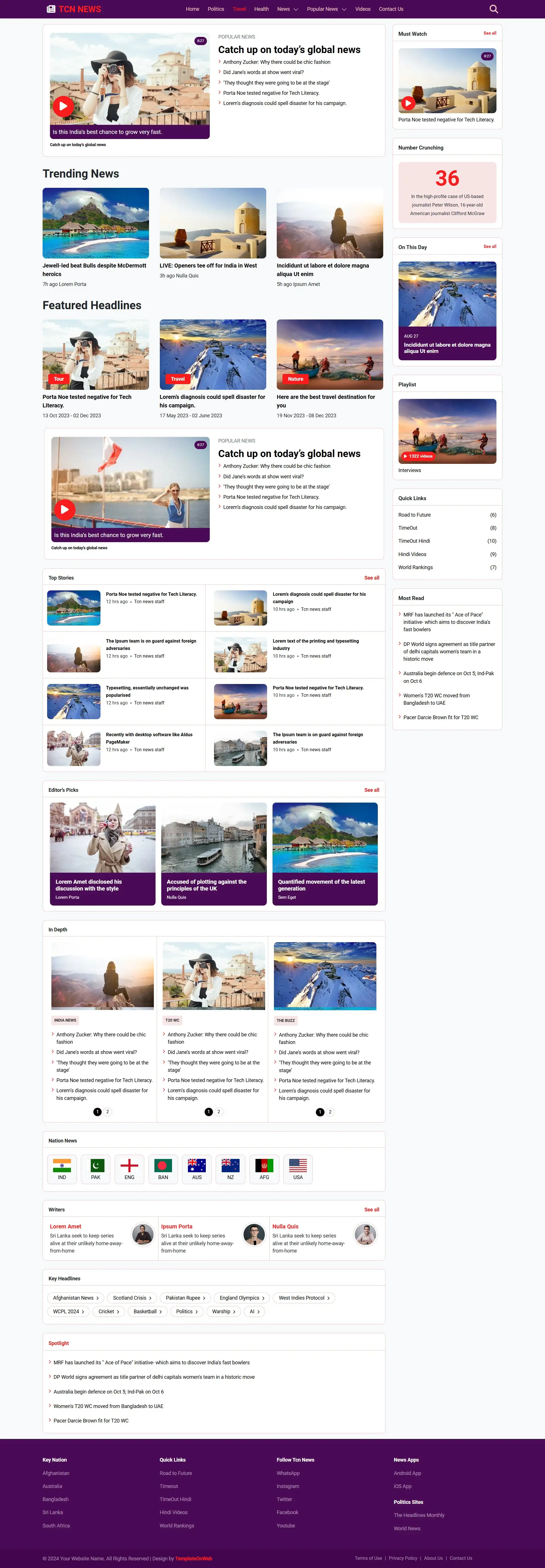 Travels news page layout includes trending, featured and global news
