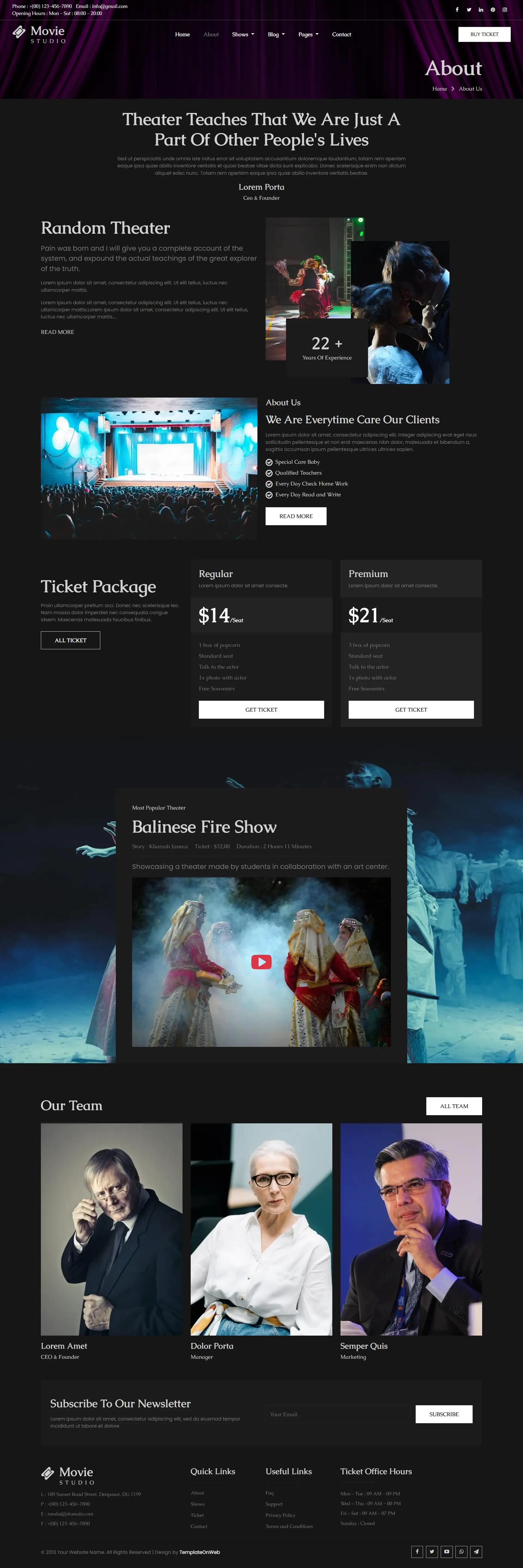 About theater studio web page