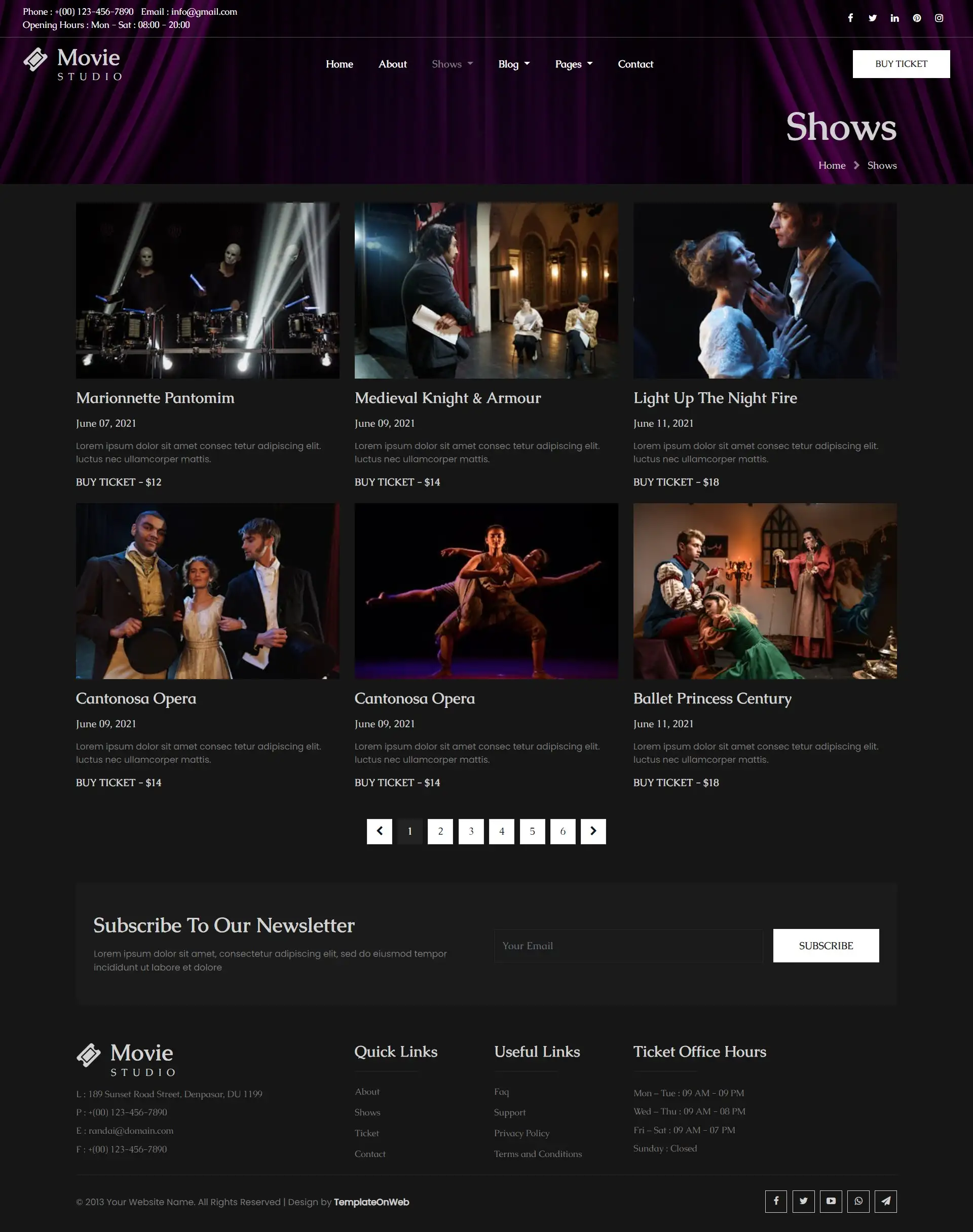 Concert shows list web design