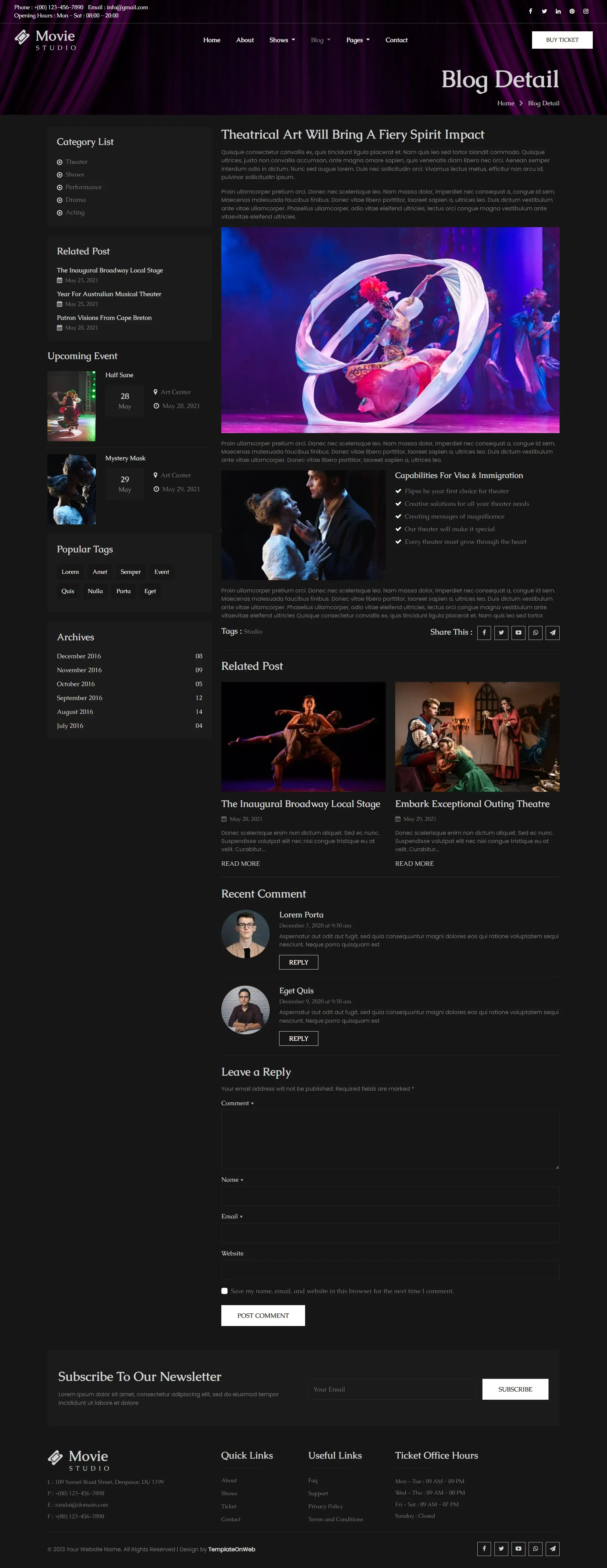 Movie theater blog details reponsive web design