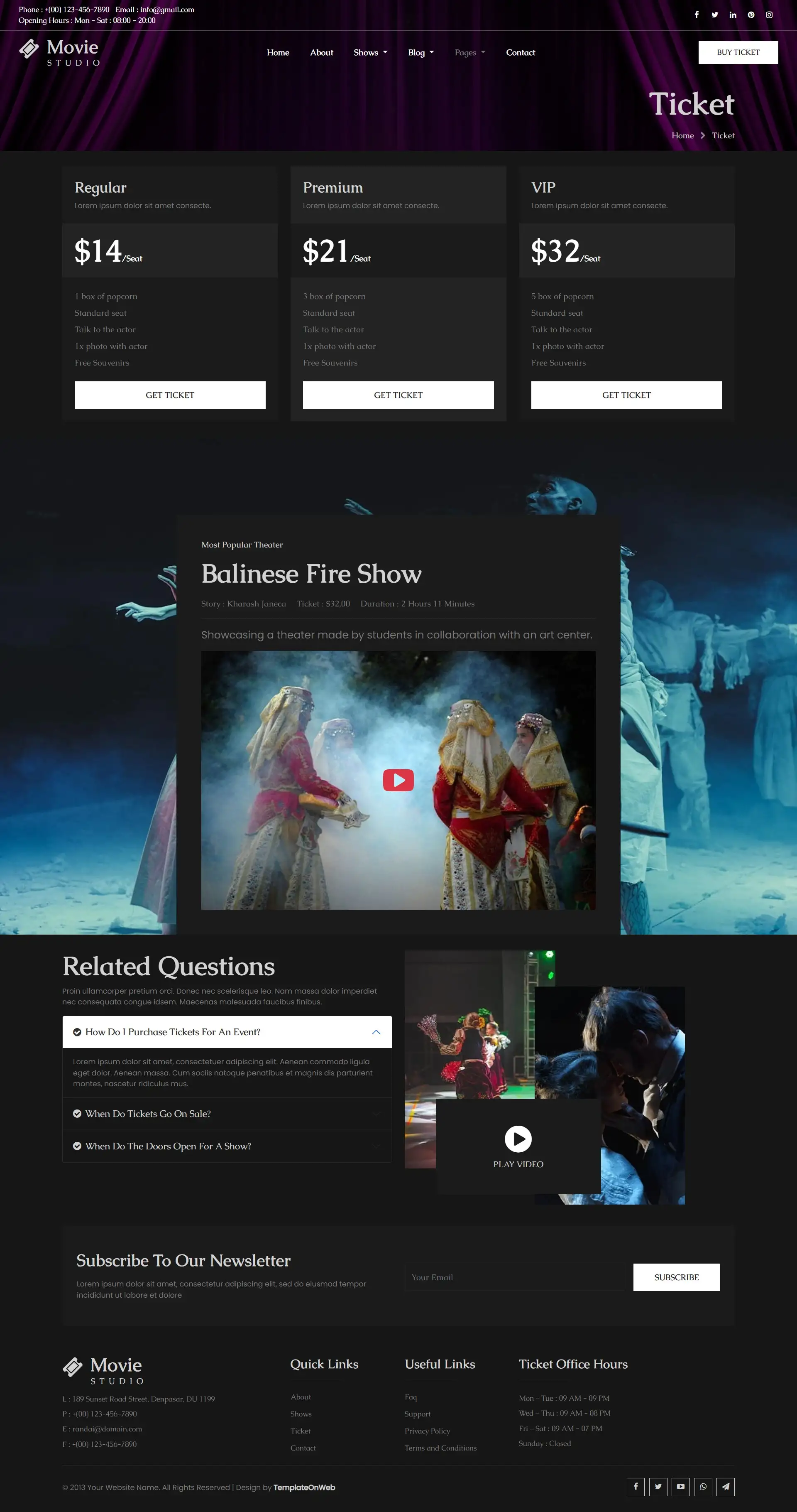 Movie theater shows price page html