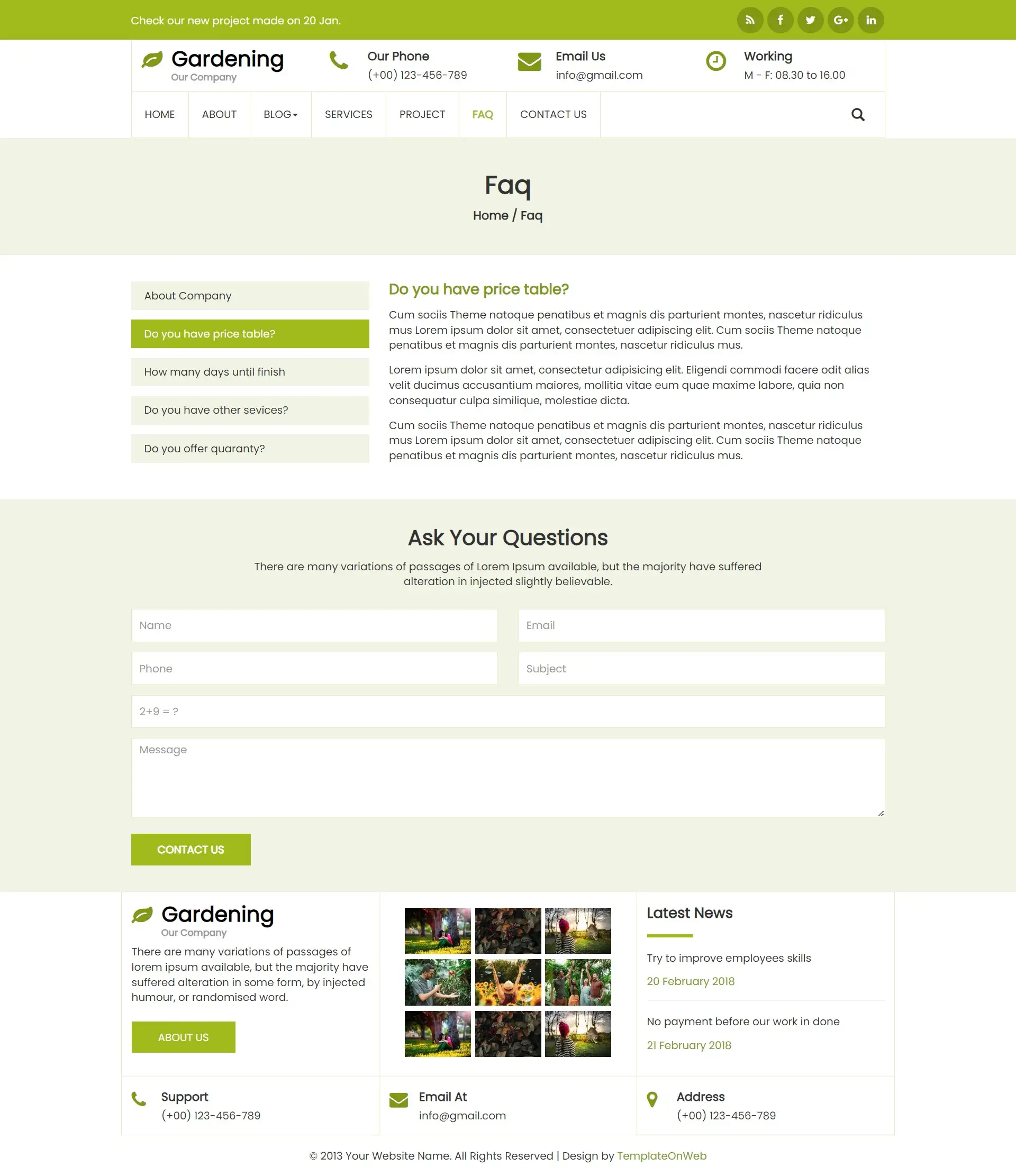 Gardening faqs and common queries page web design
