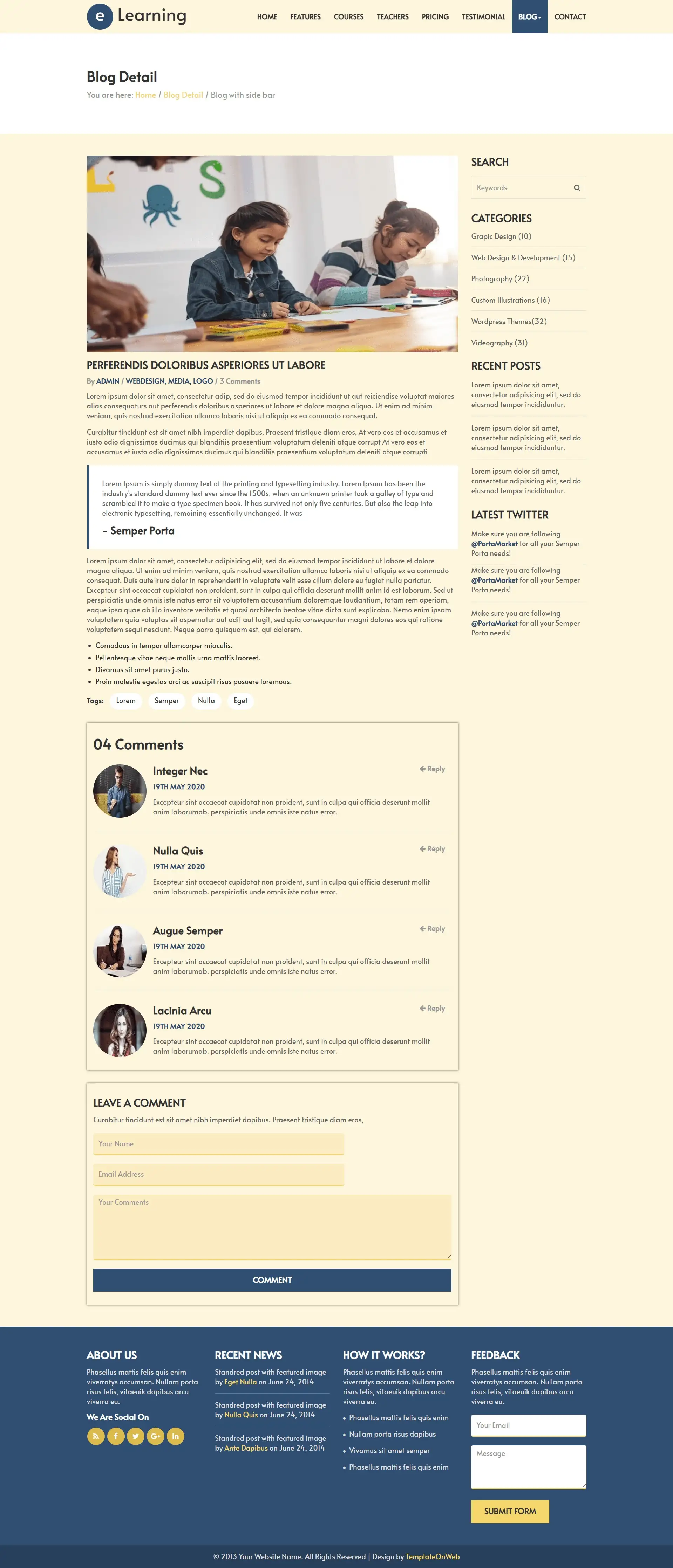 learning template blog detail page html design