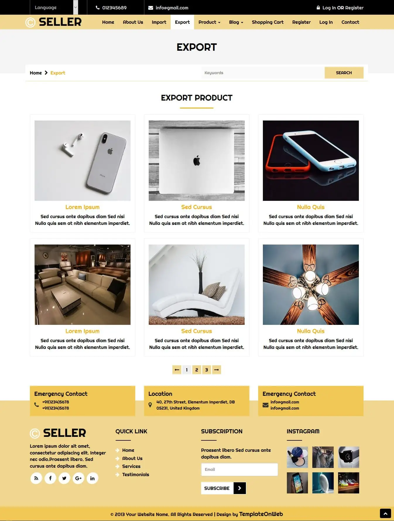 Export products listing html template