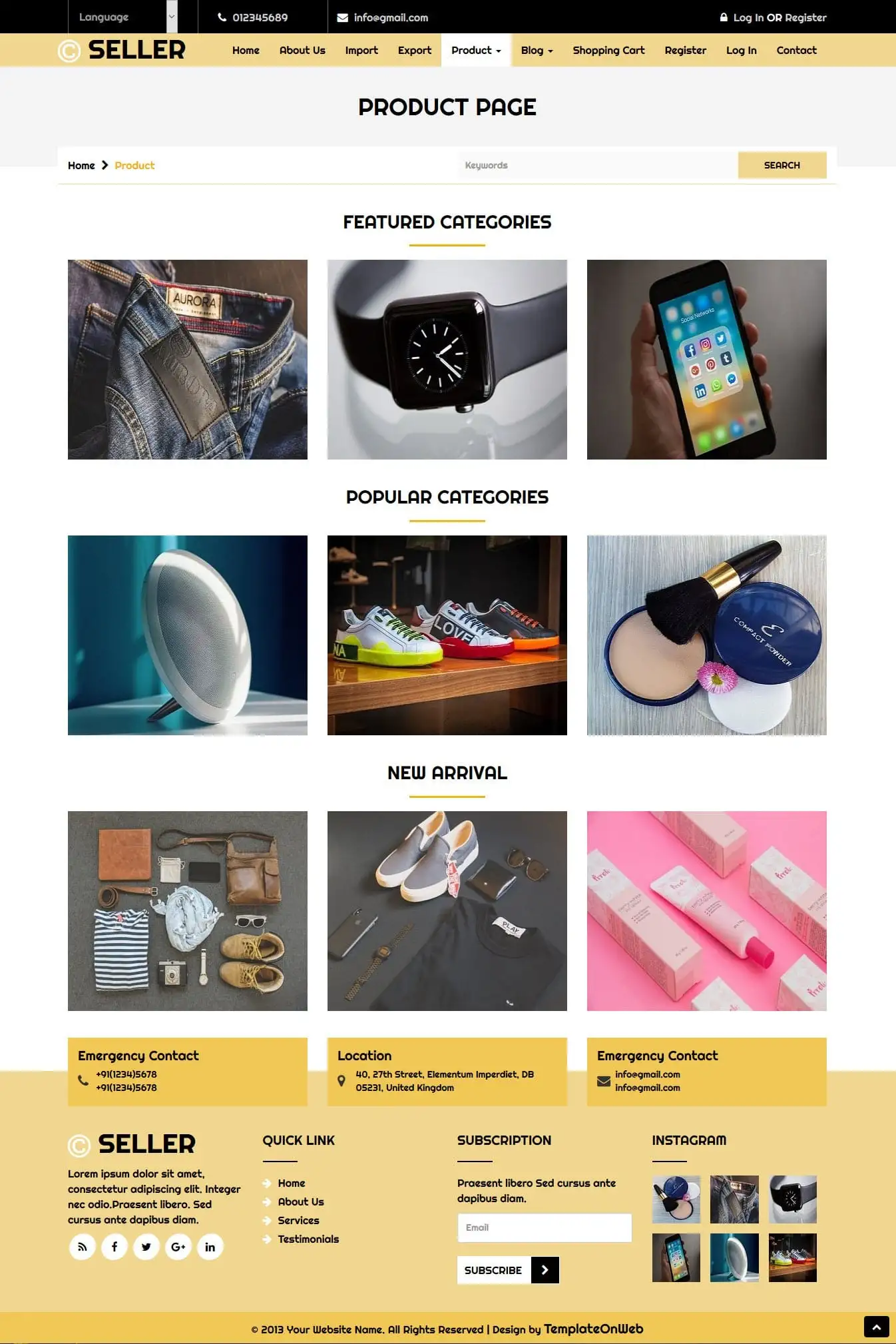 Impex business products page in bootstrap