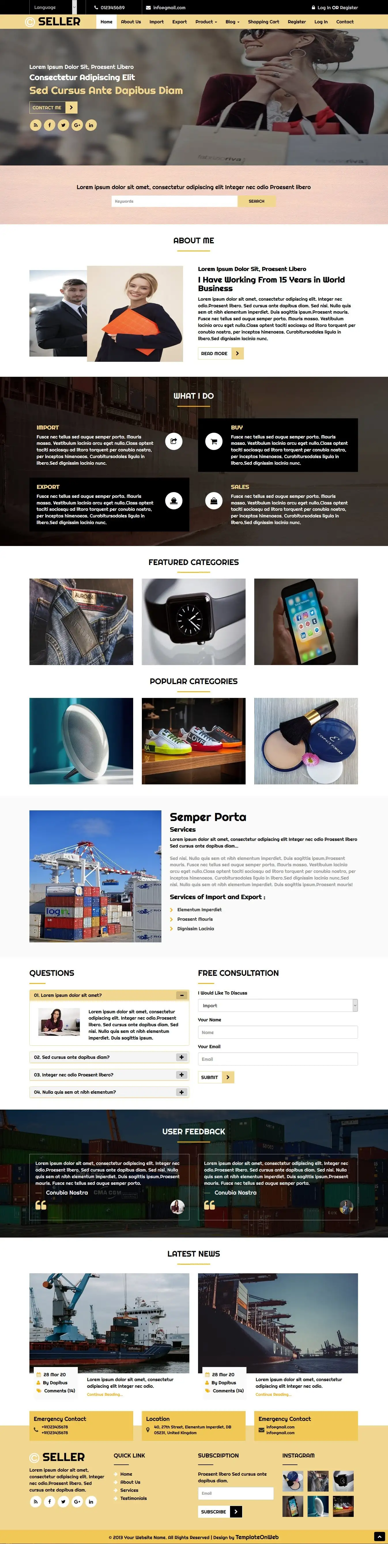 Import export website template home page