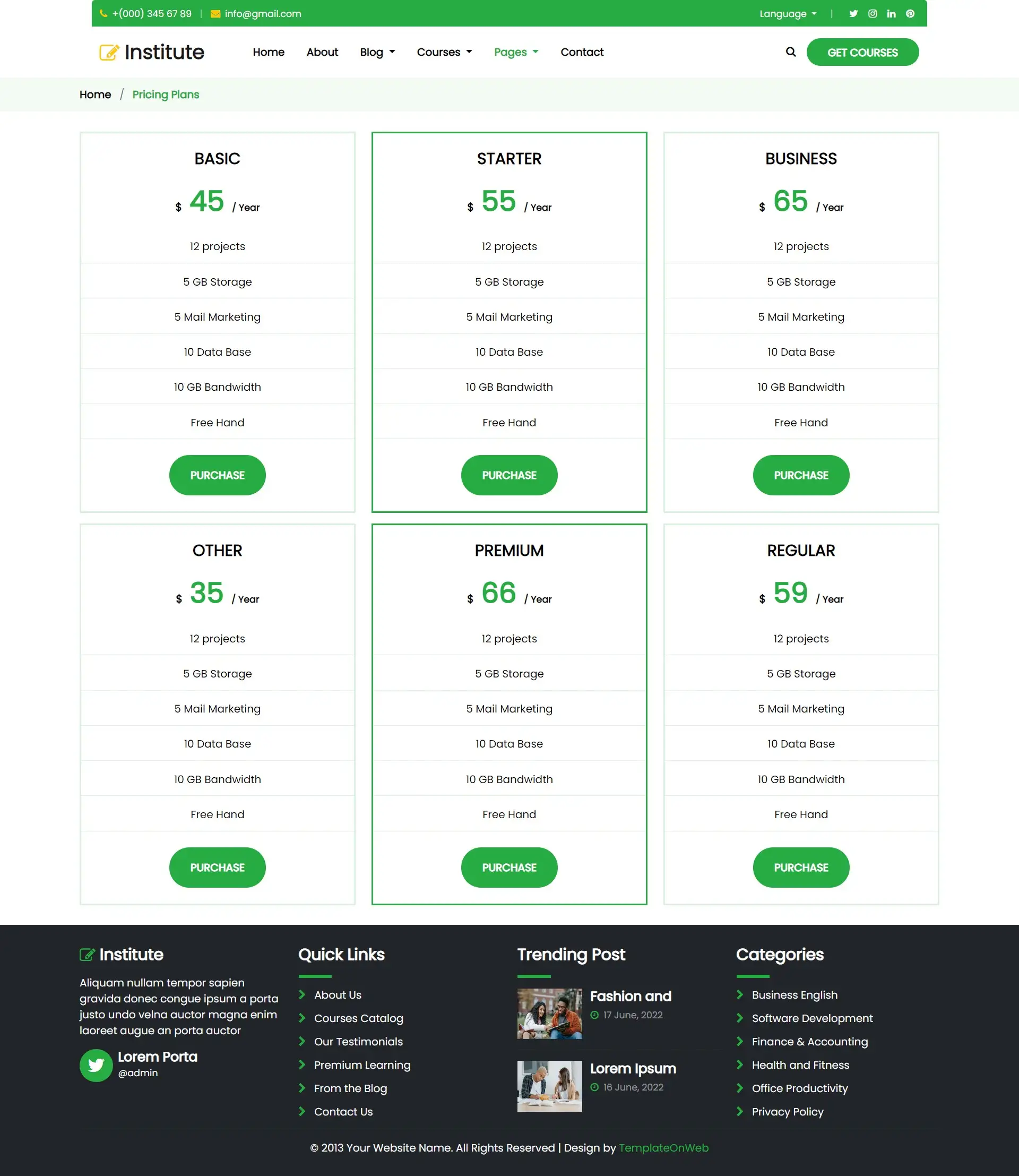 University course pricing details