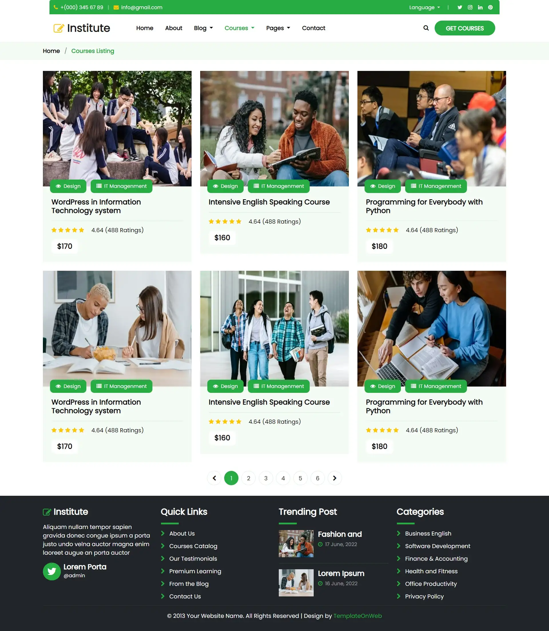 University education courses bootstrap 5