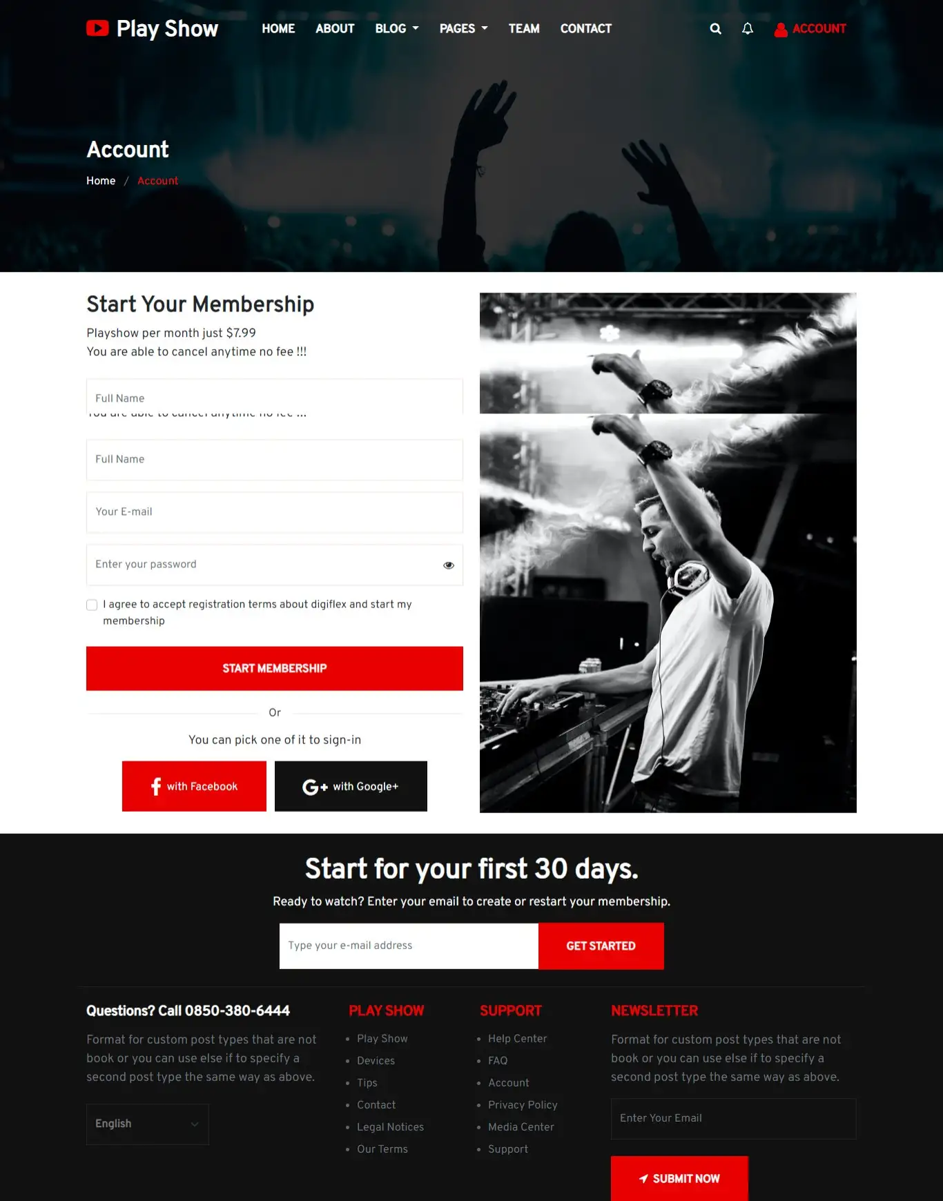 Movie shows member plans page web design