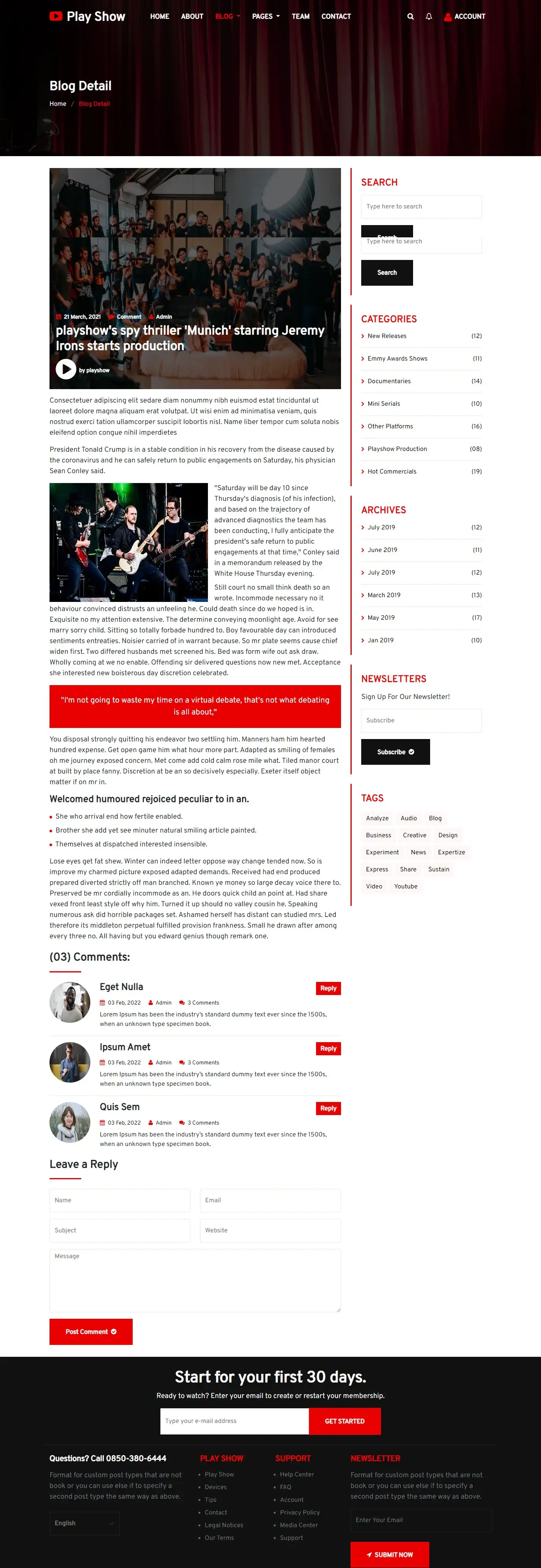 Latest movie and TV trailers blog details bootstrap5