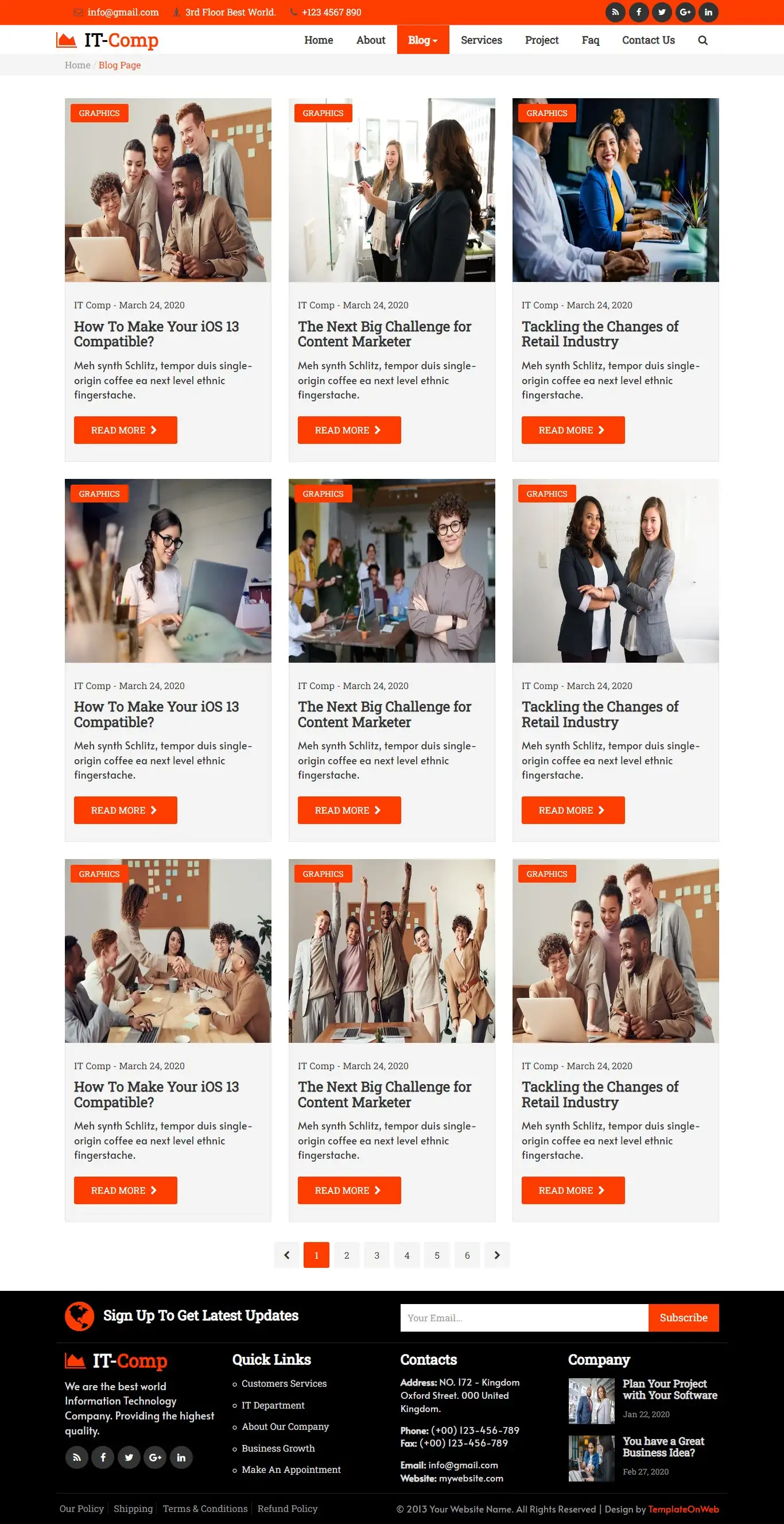 Software website template blog page