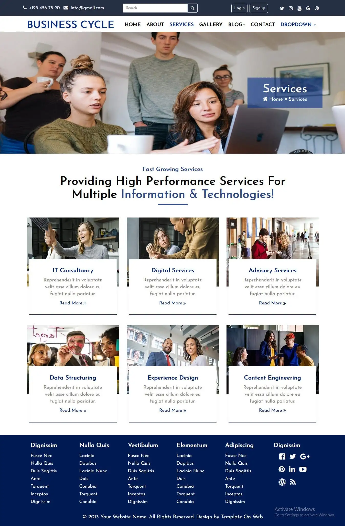 Services provided page for consulting template