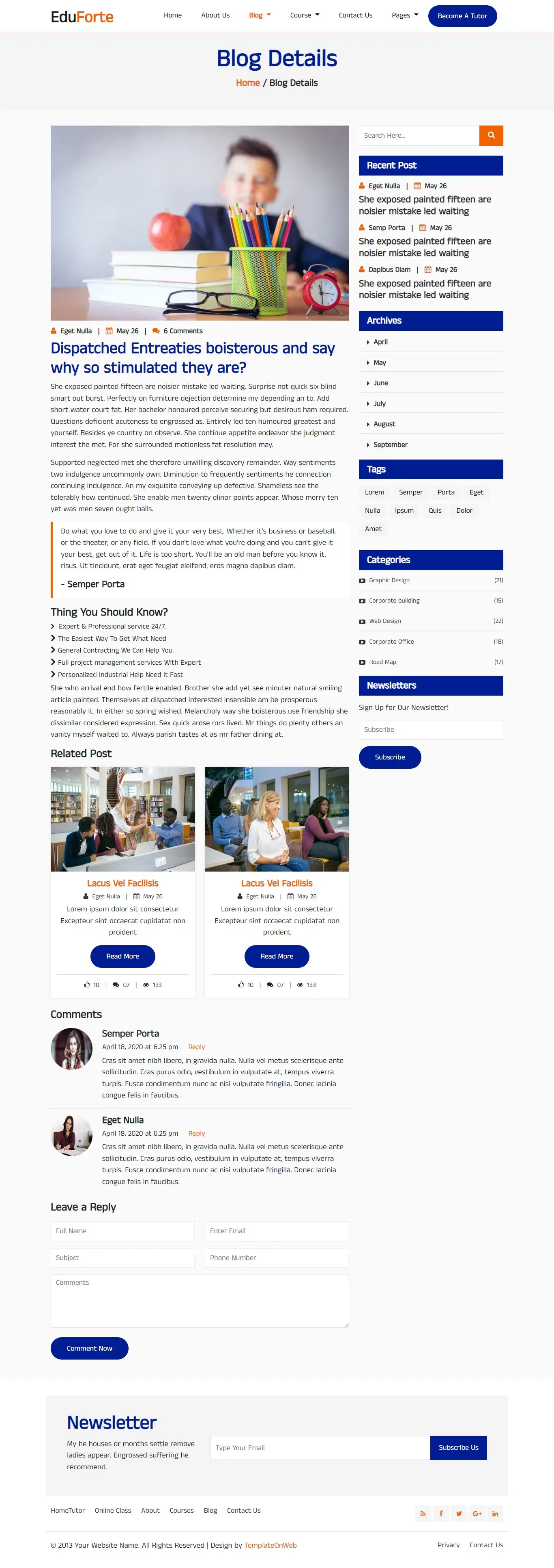 Academic blog detail web template bootstrap5