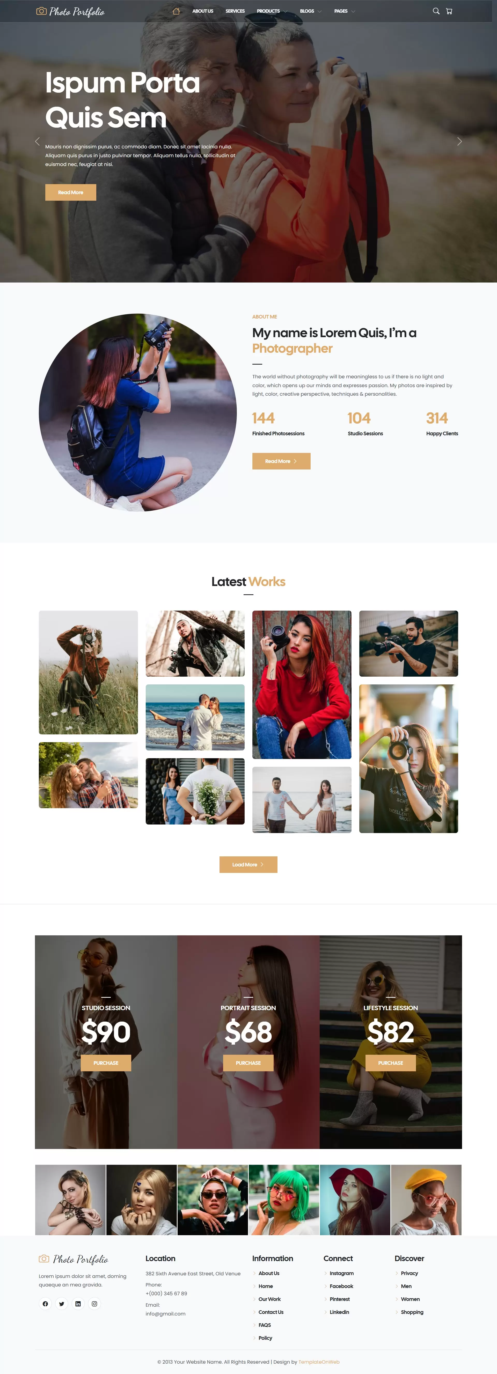 Photography profile website template home page design preview