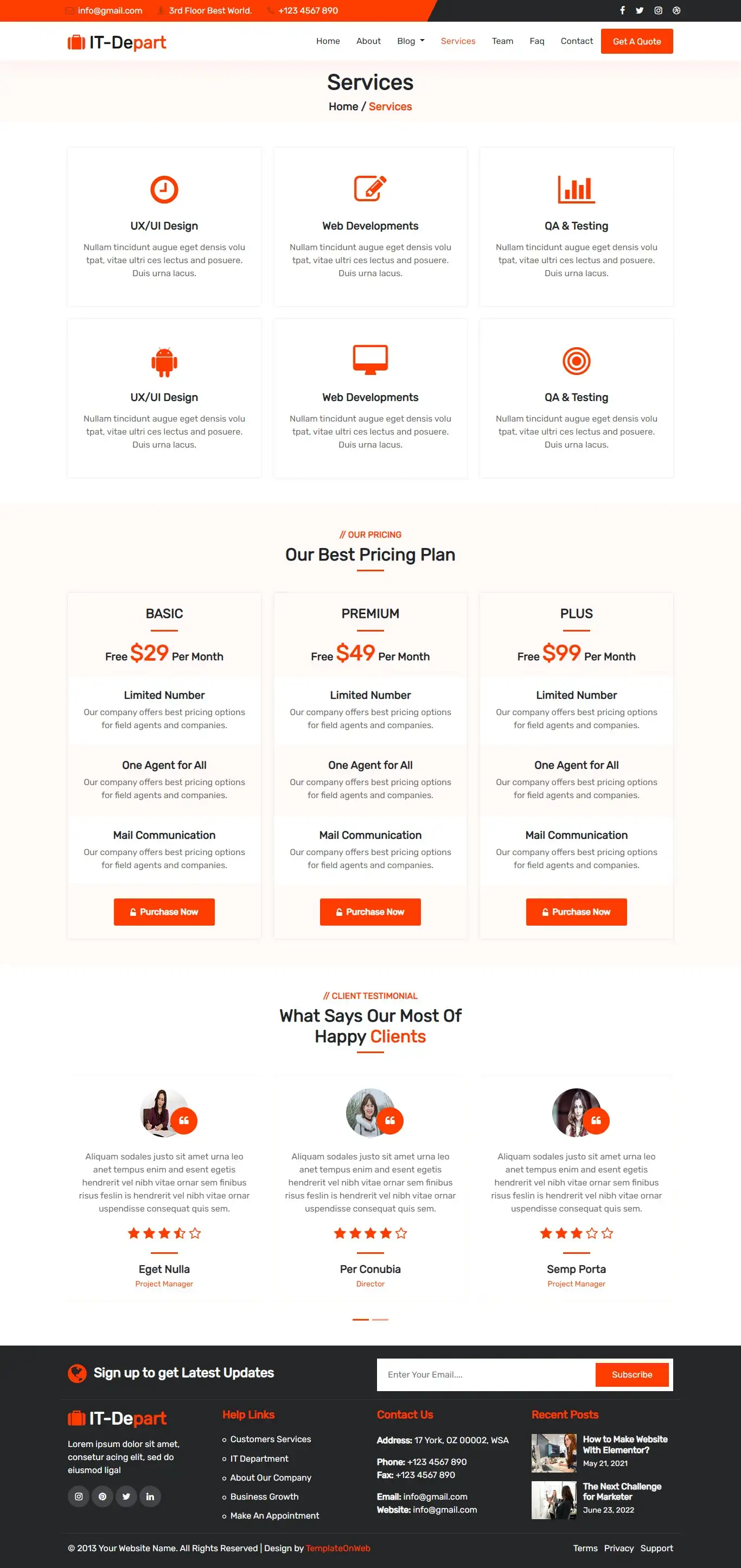 Organization services web page