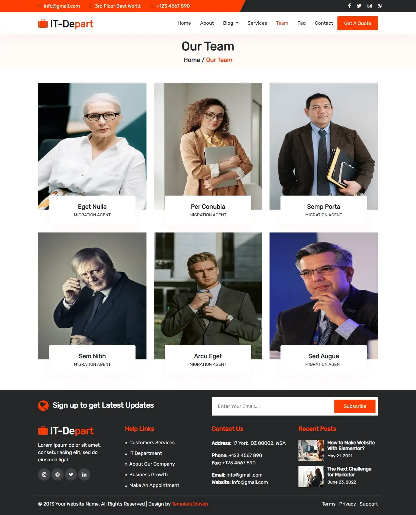 Organization teams page html design