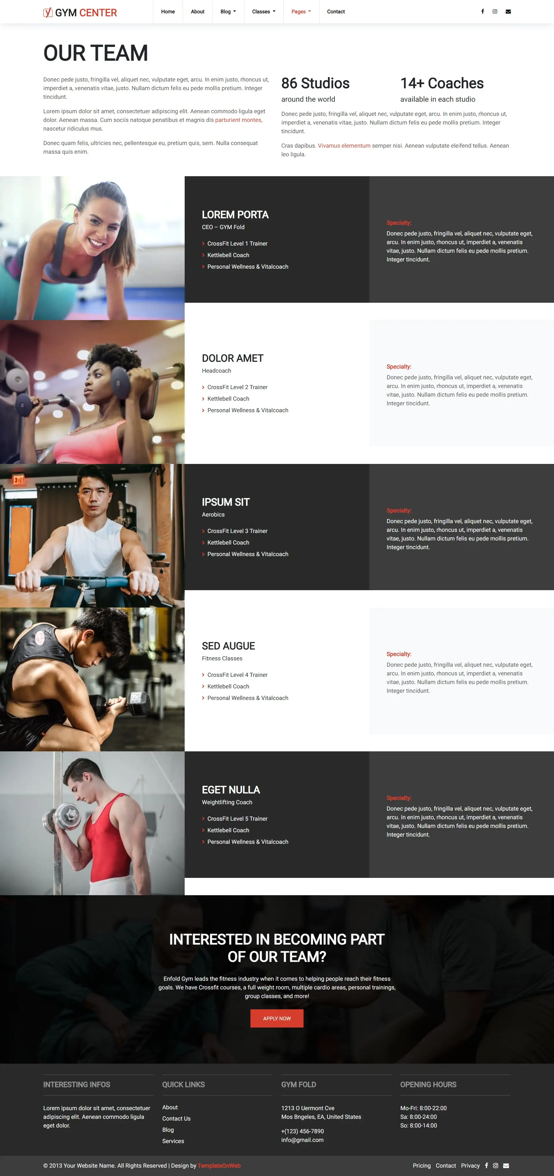 Group fitness instructors details responsive design