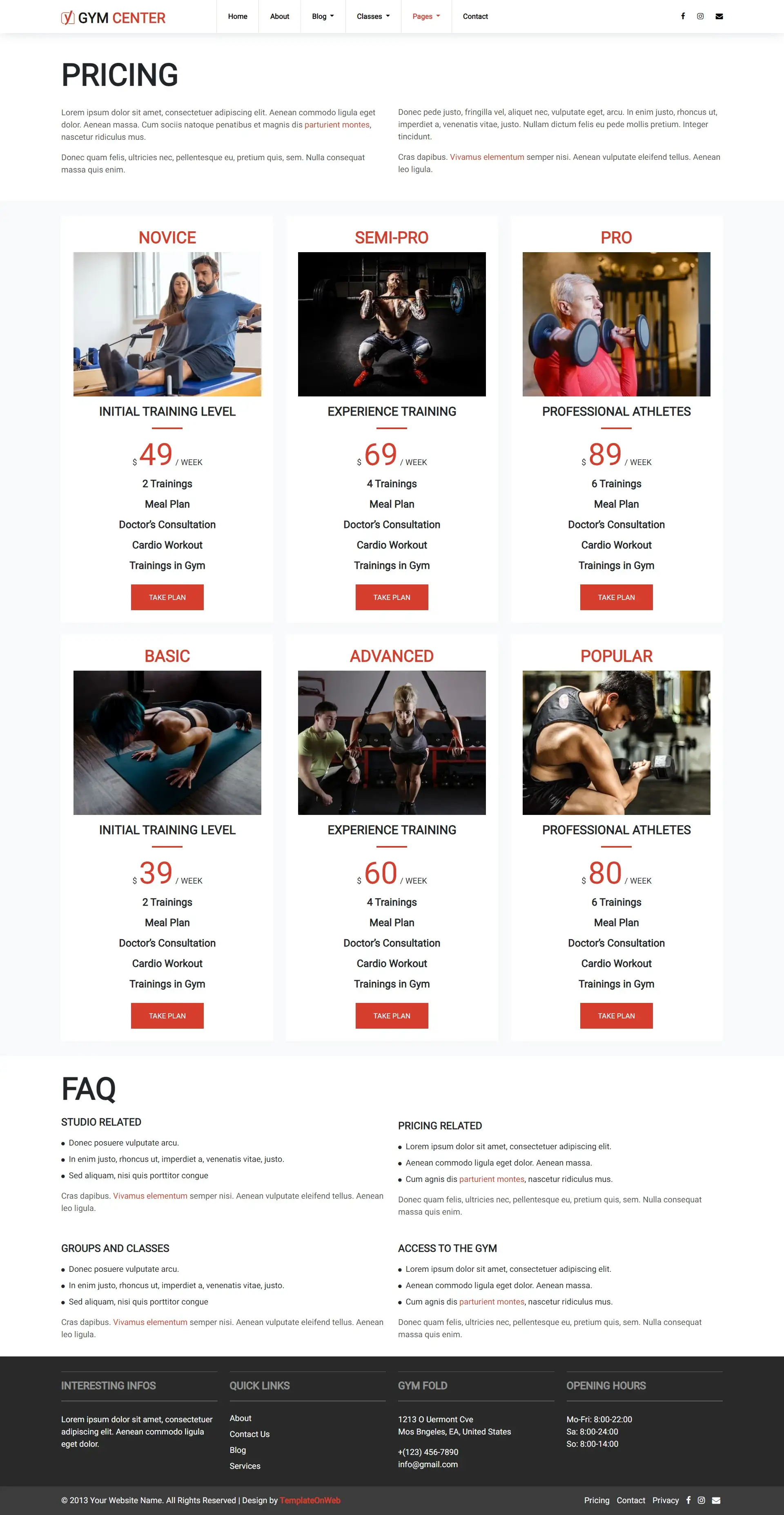 Gym membership pricing