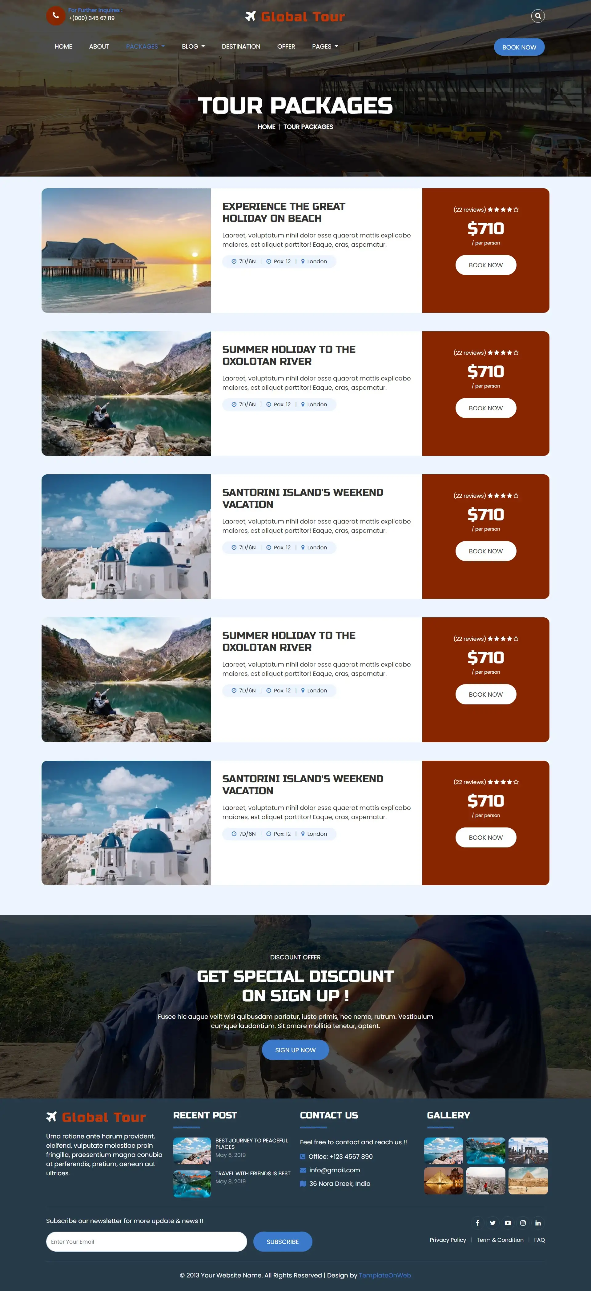 International tour packages listing web page