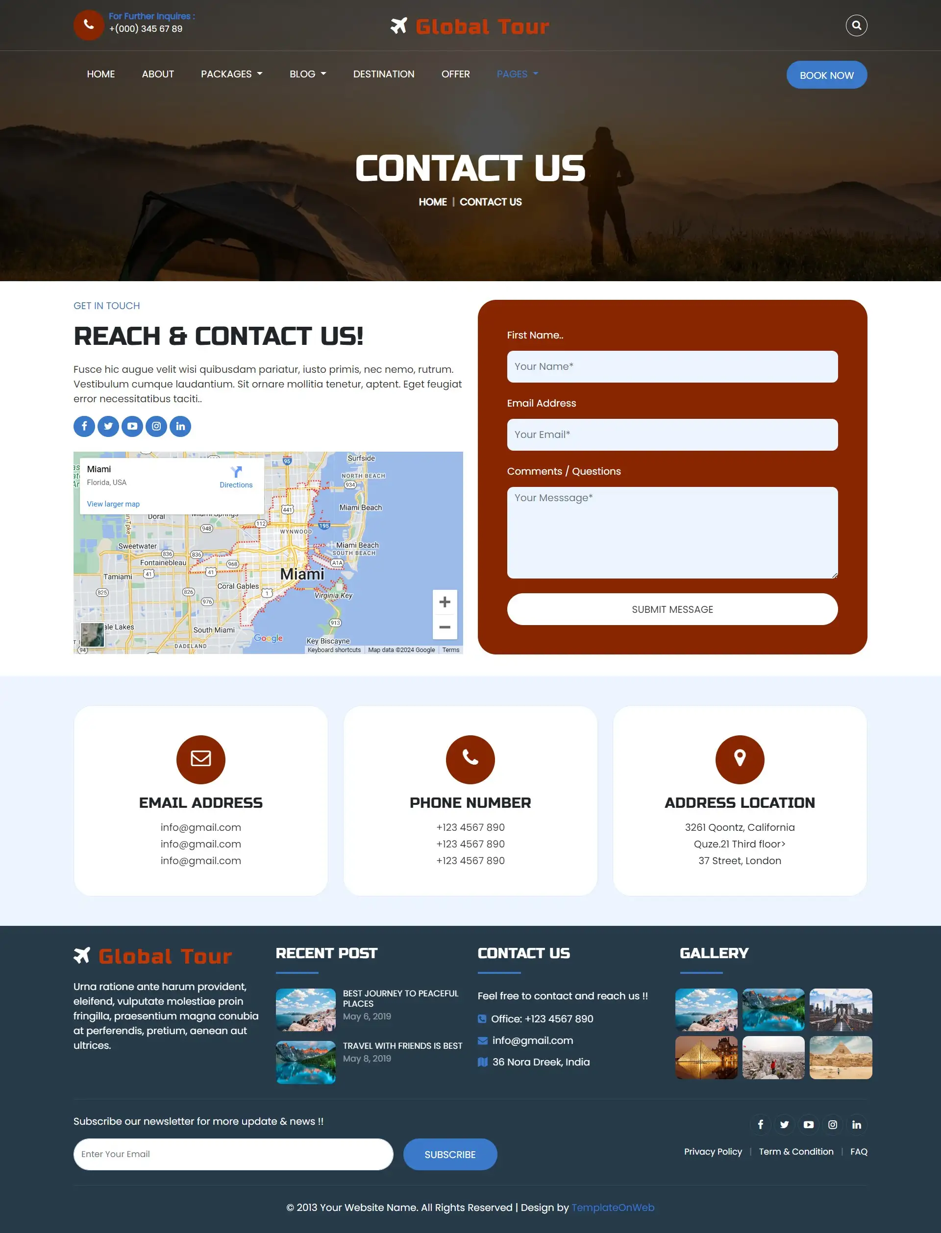 Global tour booking company contactus web page