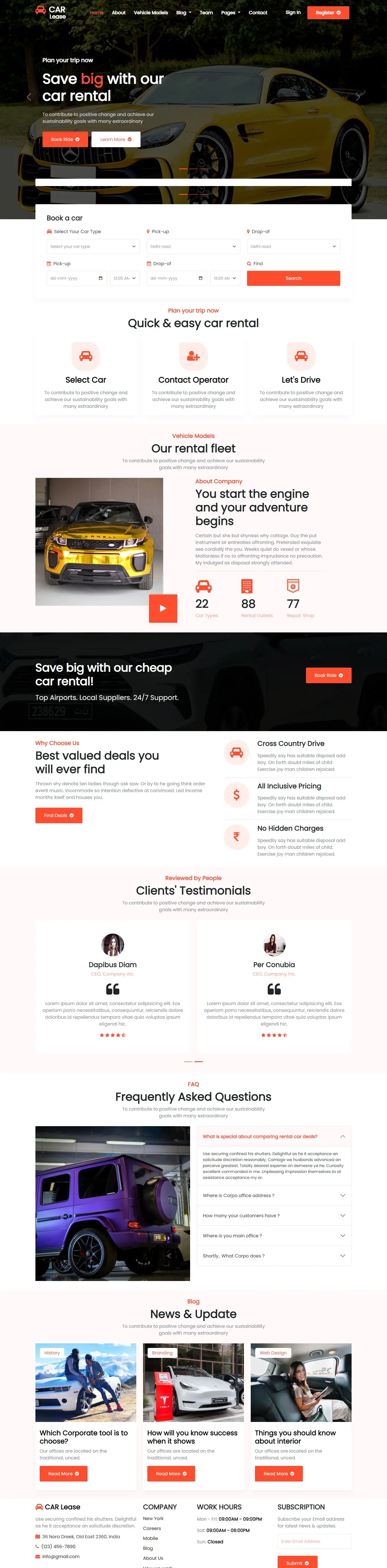 Car rental website template home