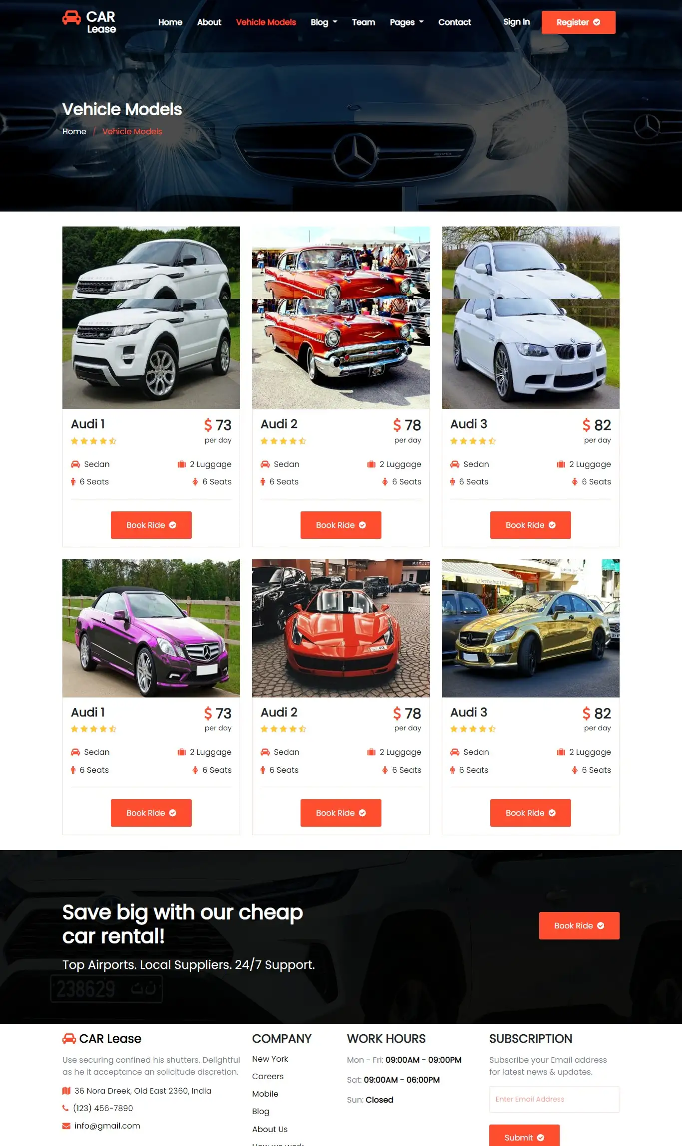 Rent vehicle models html page