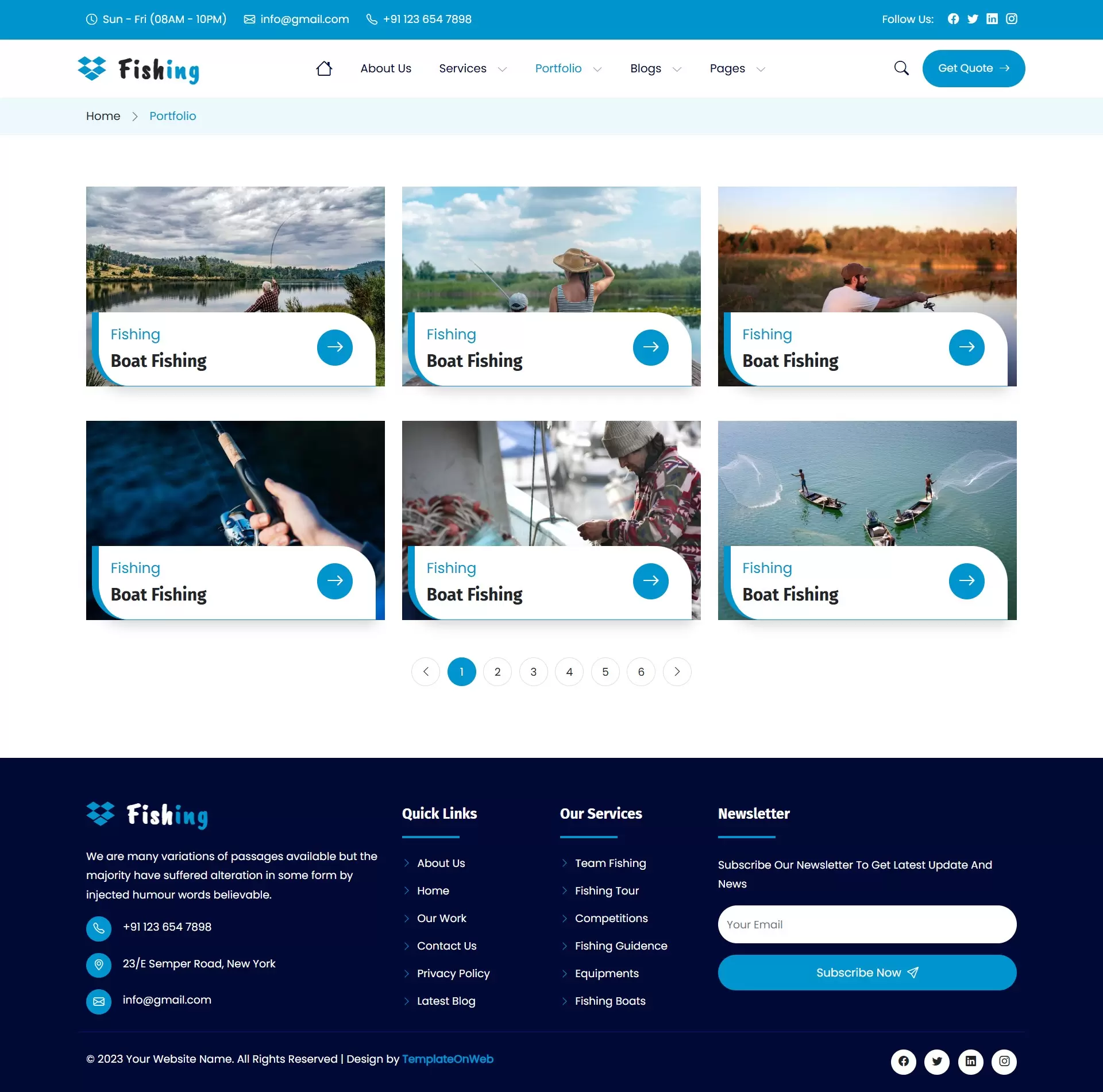 Responsive layout of fishing club projects page with image grid