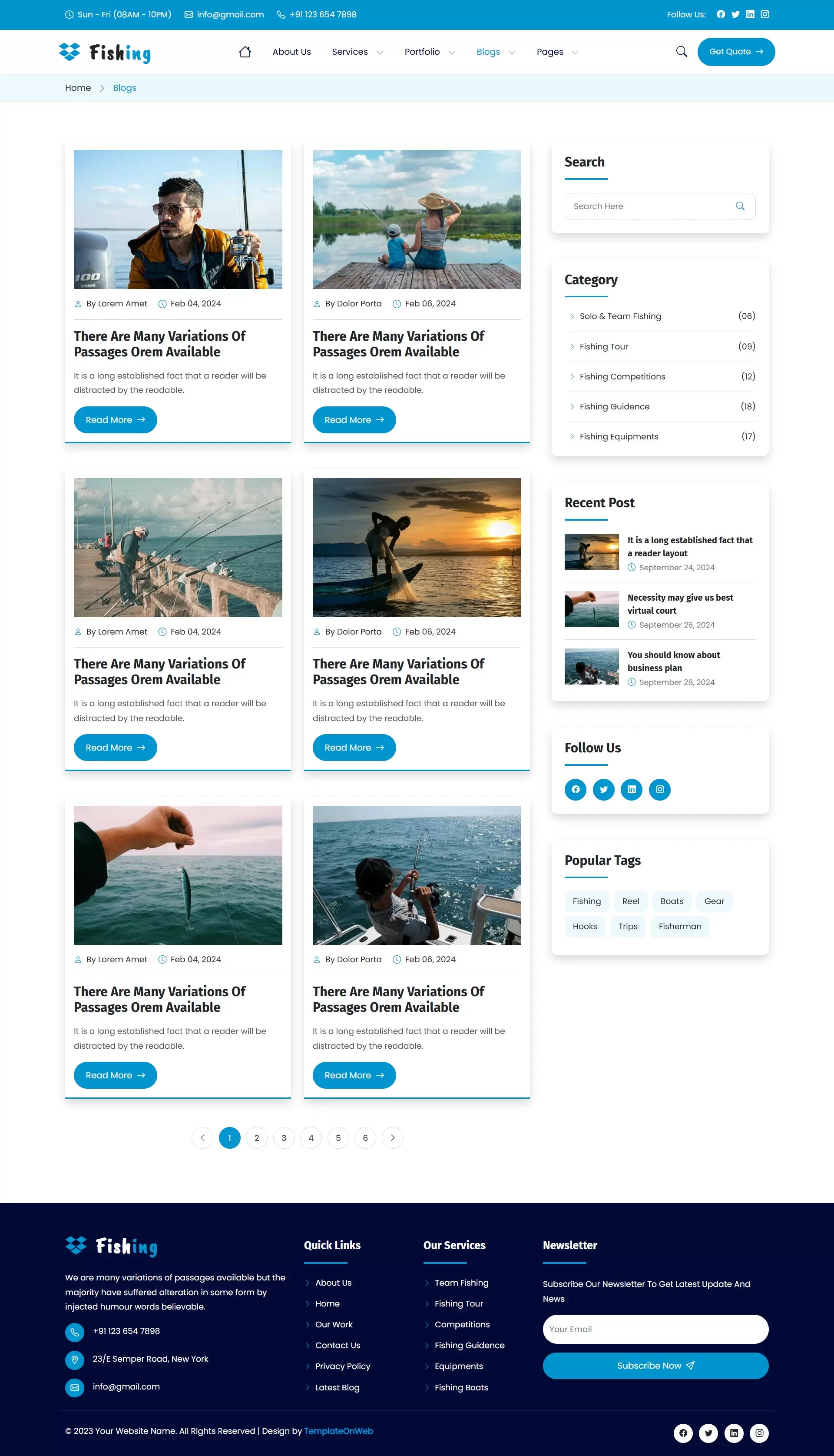 Blog listing page with latest fishing tips and trip stories