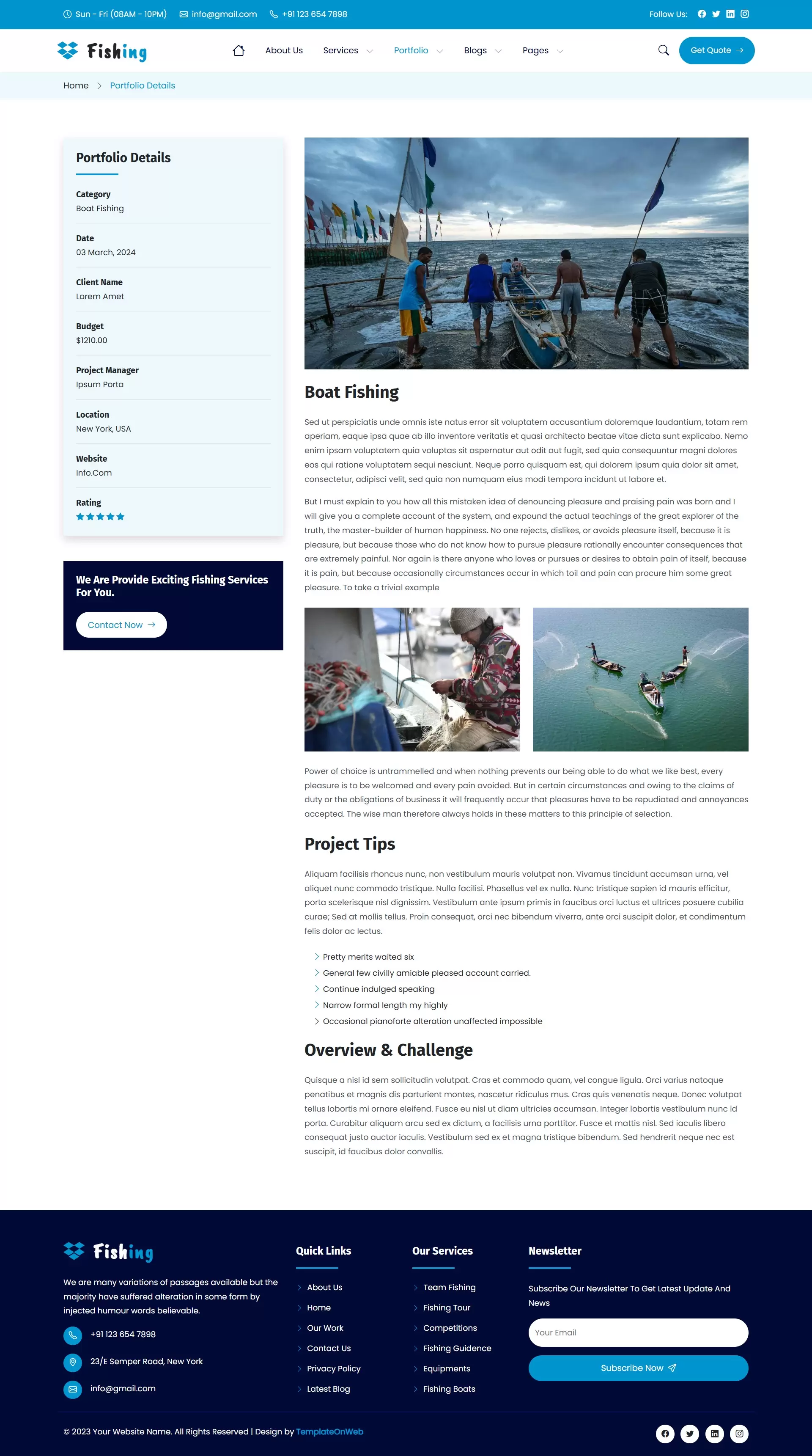 Project detail showing youth fishing education program