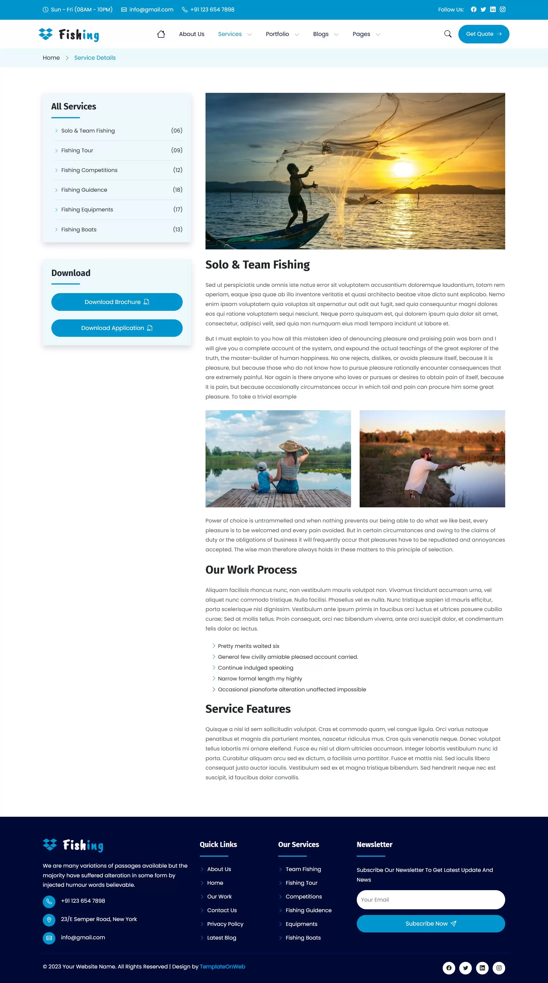 Detailed service section offering event planning and tournament hosting