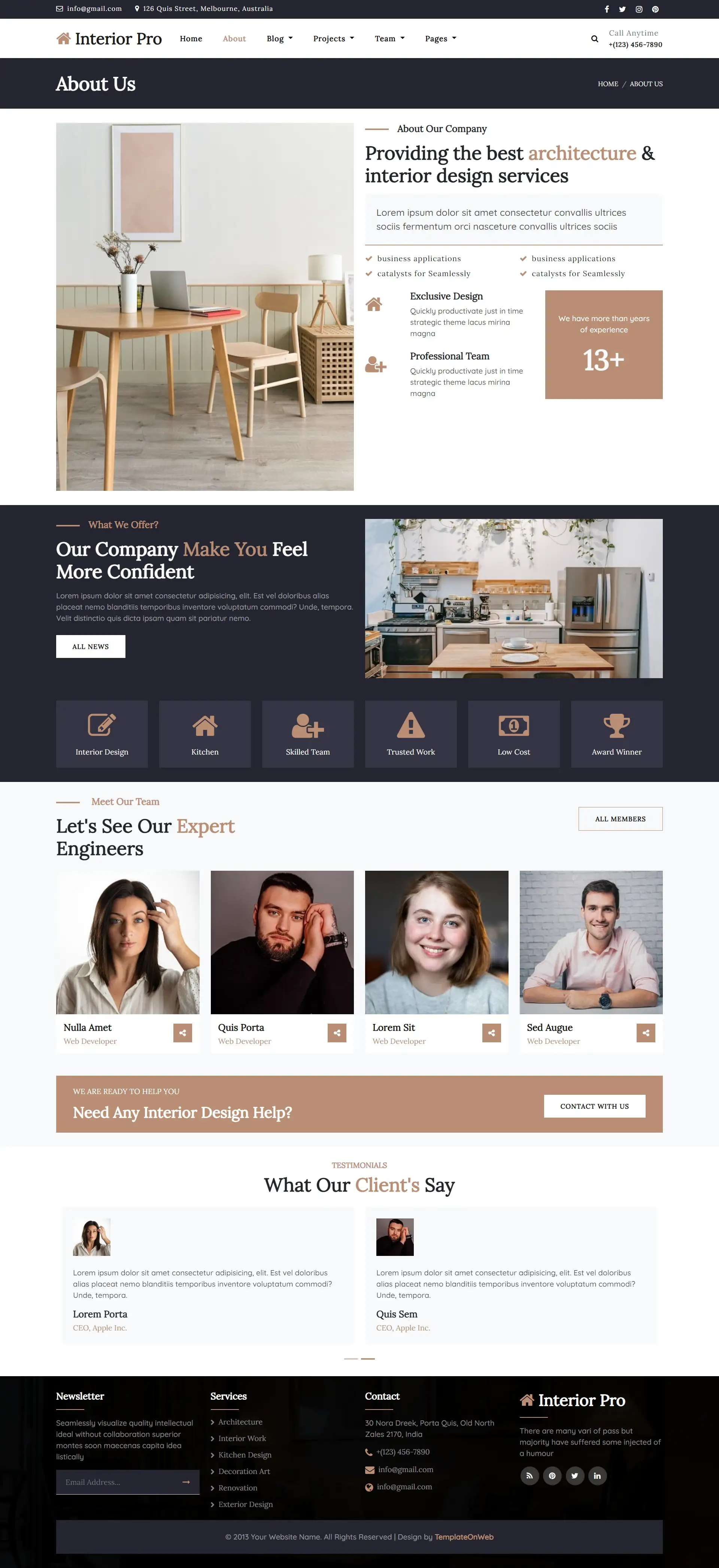 Details about interior design agency web page