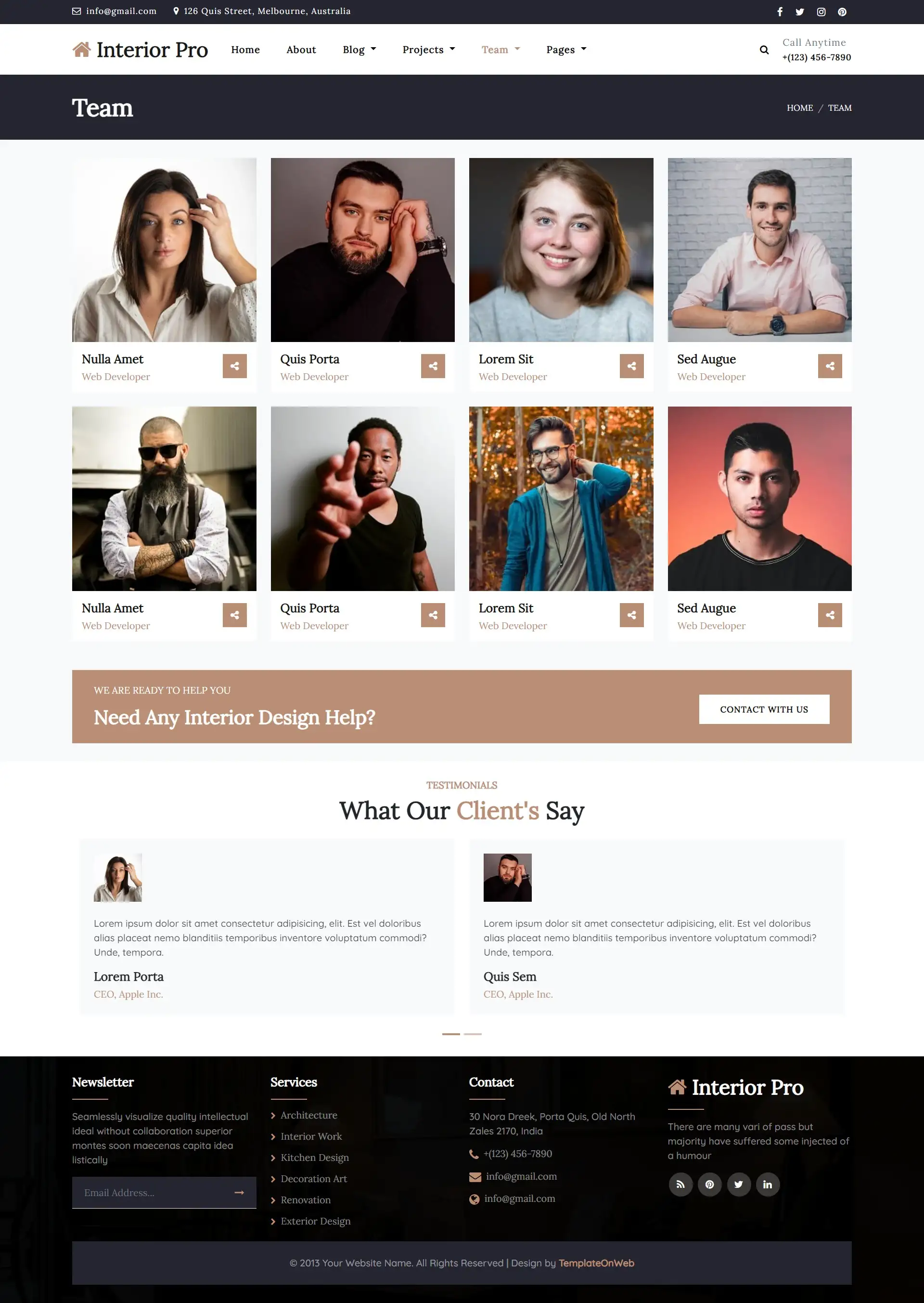 Furniture decoration team page responsive design