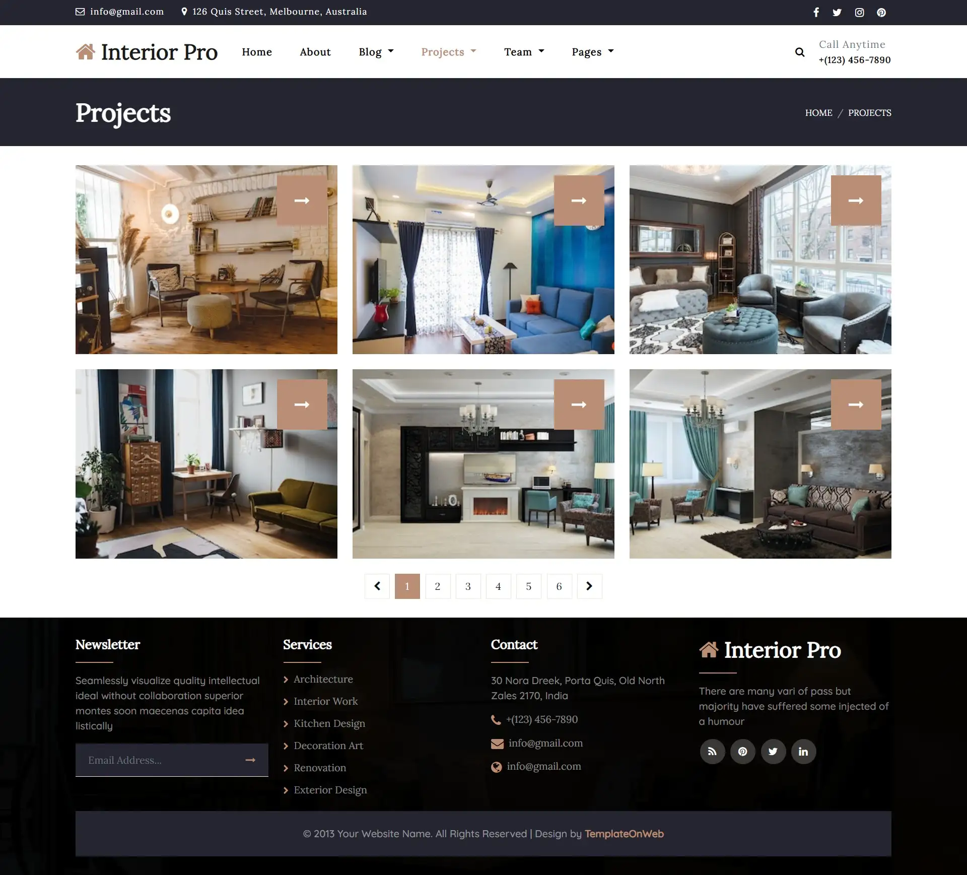 Living room furniture interior design projects web template