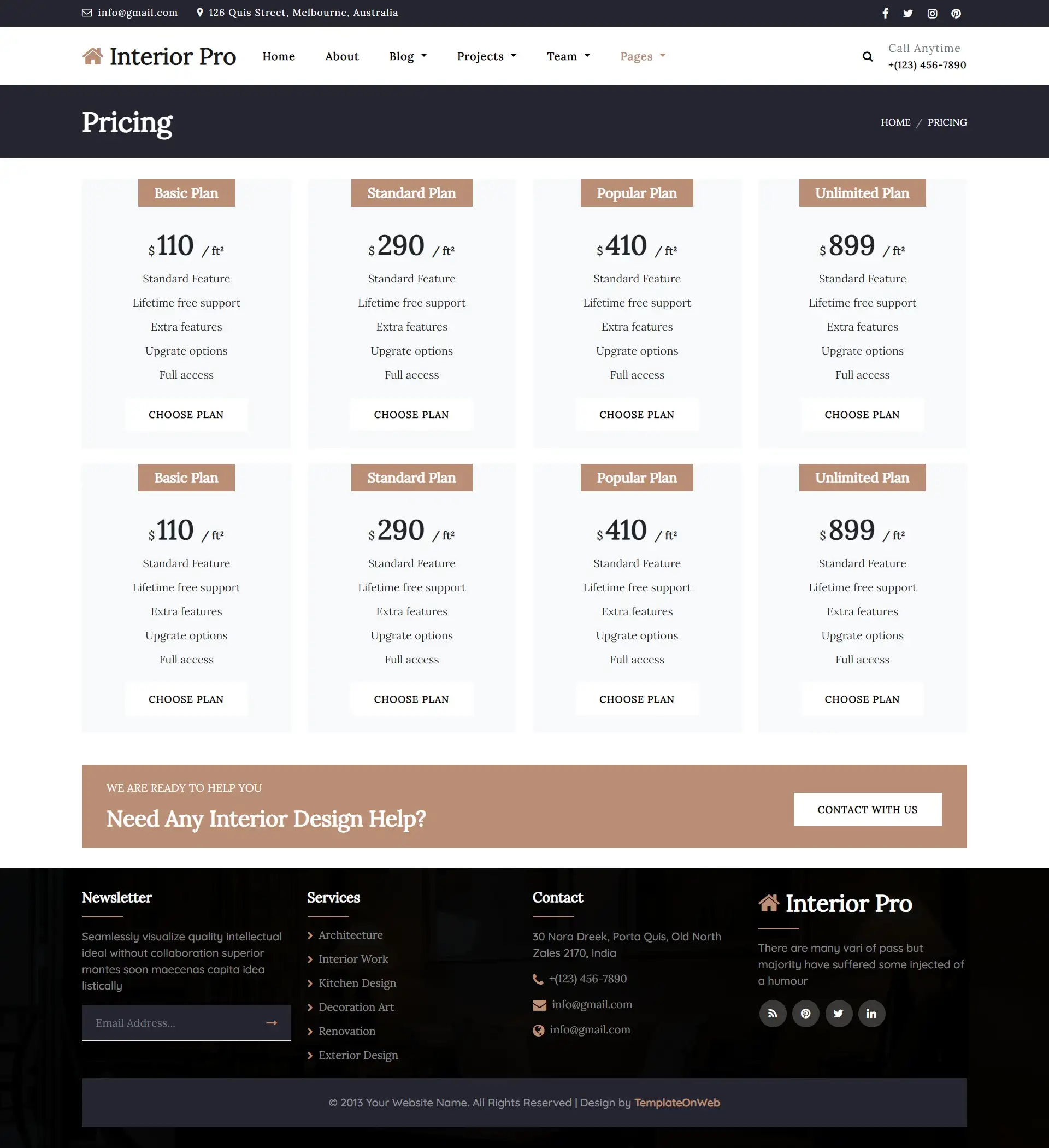 Interior designer plans page css3
